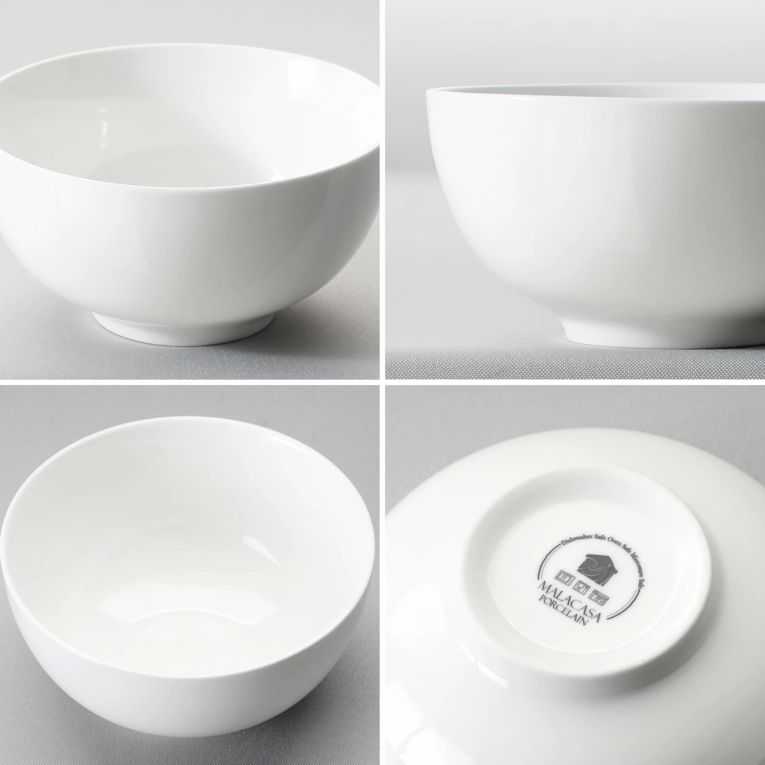 MALACASA Regular Series 4 szt. białych porcelanowych misek na płatki 780 ml, okrągłe miski śniadaniowe, miski do sałatek 15 cm, miski do sałatek, miski do zupy i ryż