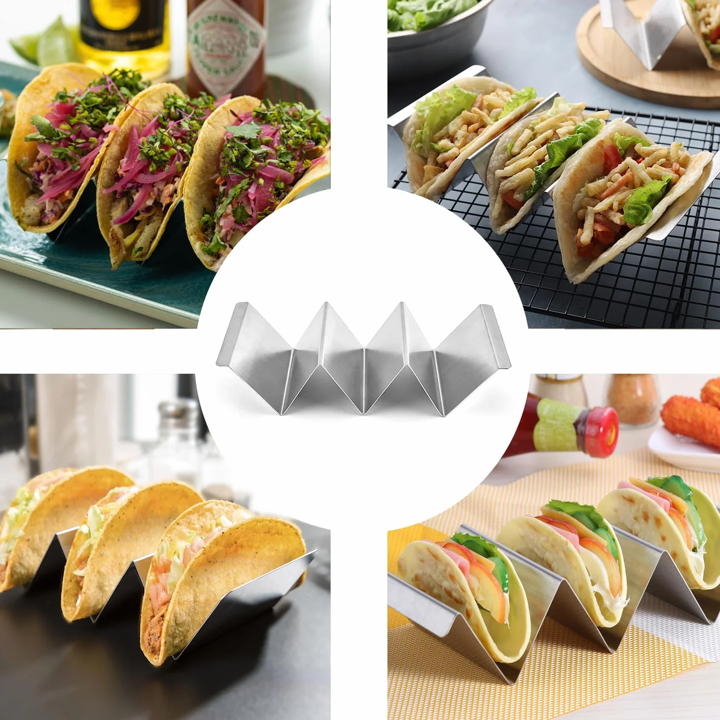 2 sztuki stojaków taco ze stali nierdzewnej, uchwyt do taco, uchwyt na hotdog, z uchwytami do przechowywania tacos, kanapek, hot dogów i naleśników (styl B)