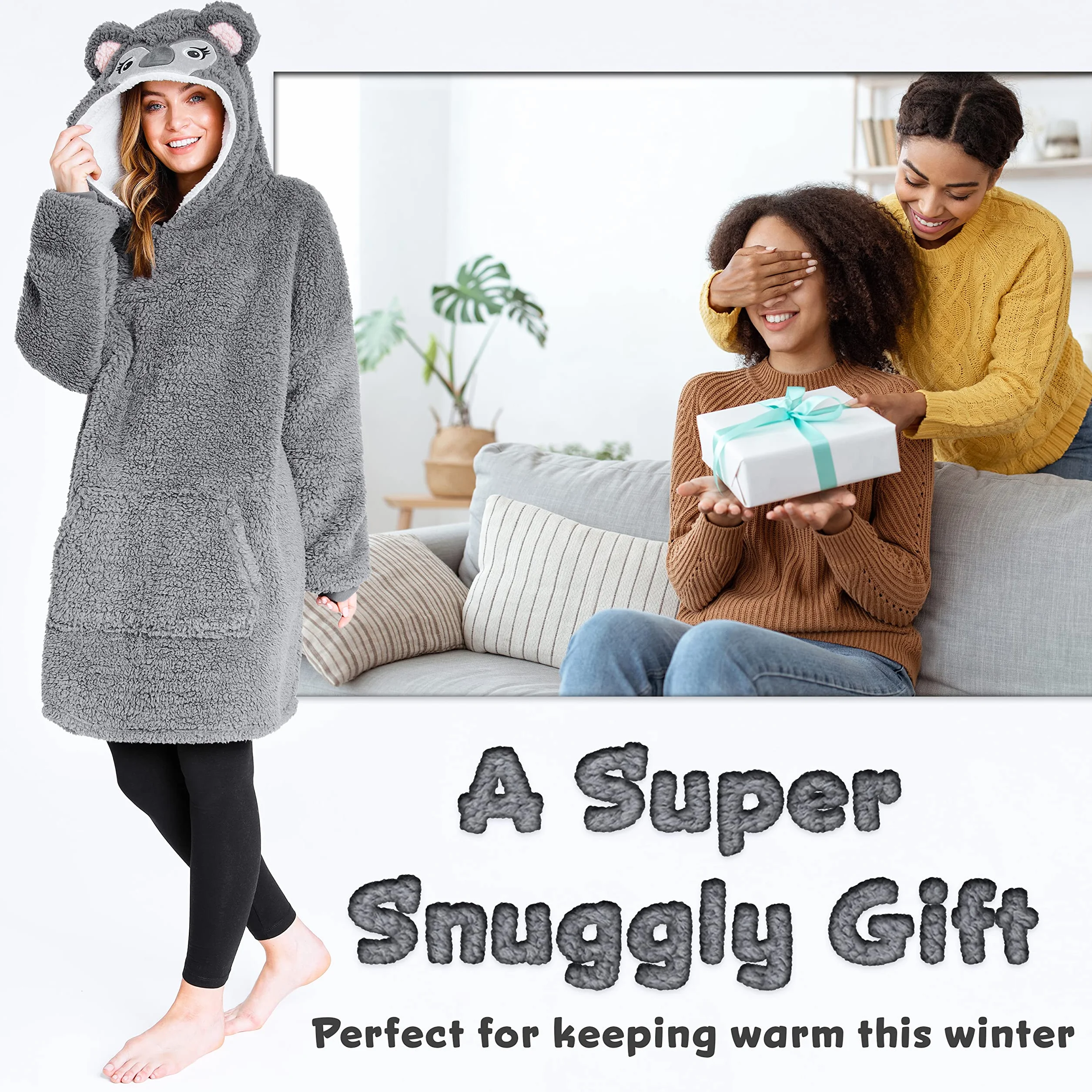 CityComfort Koc z kapturem oversize polarowy z rękawami dla kobiet i mężczyzn