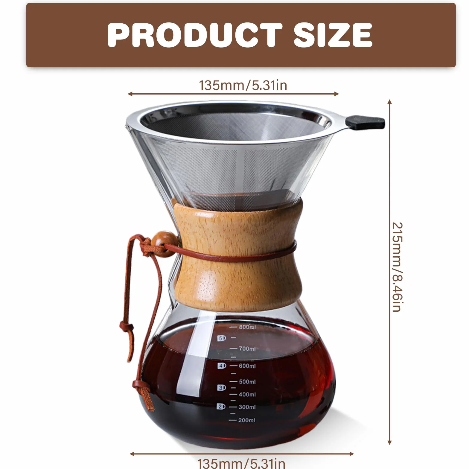 GOMETY Pour Over zaparzacz do kawy, 800 ml, filtr permanentny, zaparzacz do kawy, dzbanek borokrzemowy z dwuwarstwowym filtrem ze stali nierdzewnej, szklanka do warzenia kawy dla aromatycznej