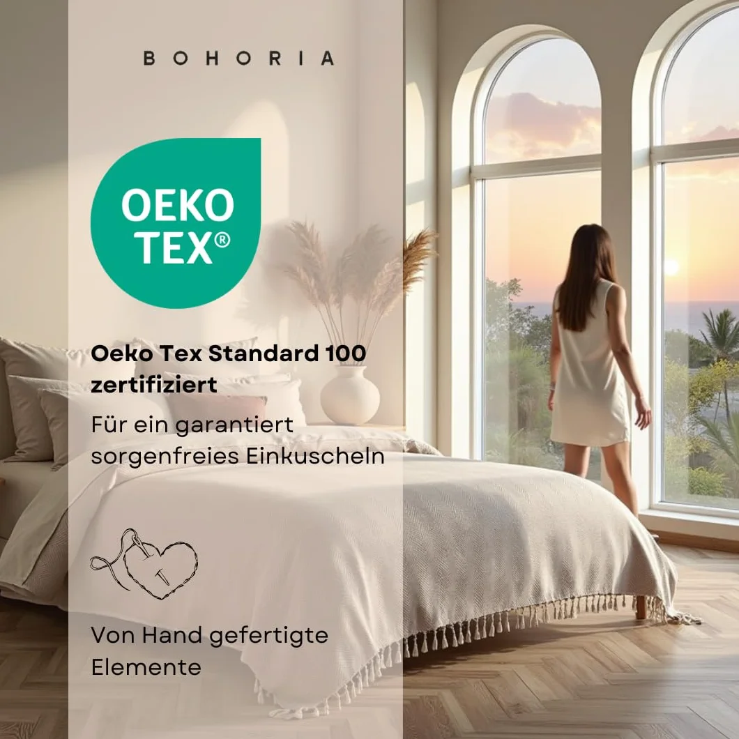 BOHORIA® Narzuta klasy premium, 200 x 230 cm, rozmiar XXL, 100% bawełna, bardzo duża, bawełniana narzuta na łóżko, sofę, ze wzorem w jodełkę (naturalna bawełna)