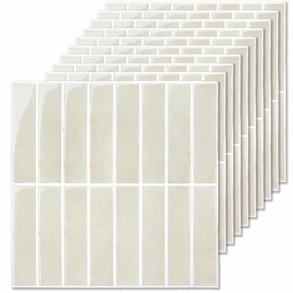 Naklejki na płytki kuchenne 3D beżowe prostokątne 10 sztuk 30,5 x 30,5 cm dekoracja ścienna