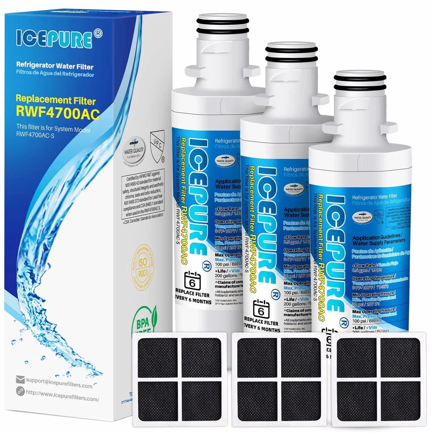 ICEPURE Filtr wody do lodówki LG LT1000P Kenmore 46-9980 ADQ74793501 LT120F biały, 3 sztuki