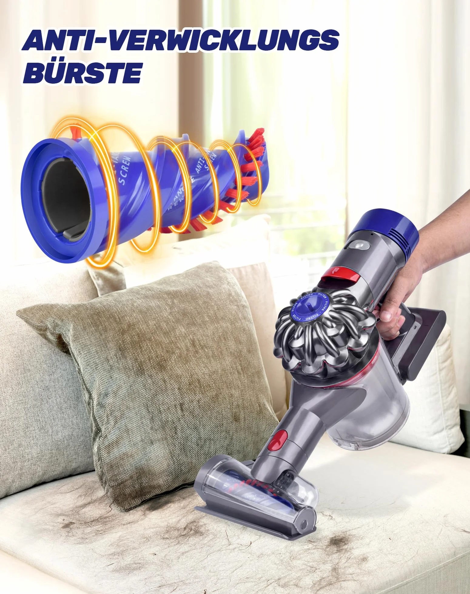 Mini szczotka do włosów, elektryczna szczotka do Dyson V15, V11, V10, V8, V7, zapasowa szczotka z funkcją zapobiegającą splątaniu się do materacy, sof, dywanów, łóżek dla zwierząt domowych i foteli