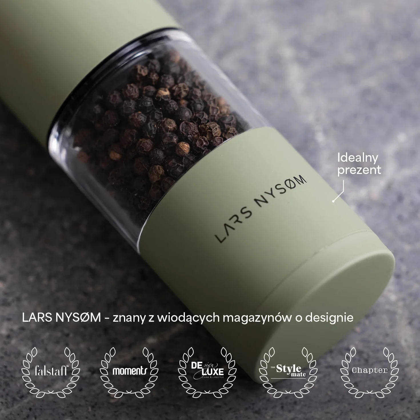 LARS NYSØM Zestaw młynków do soli i pieprzu ze stali nierdzewnej z ceramicznym mechanizmem 2 sztuki Almond Beige