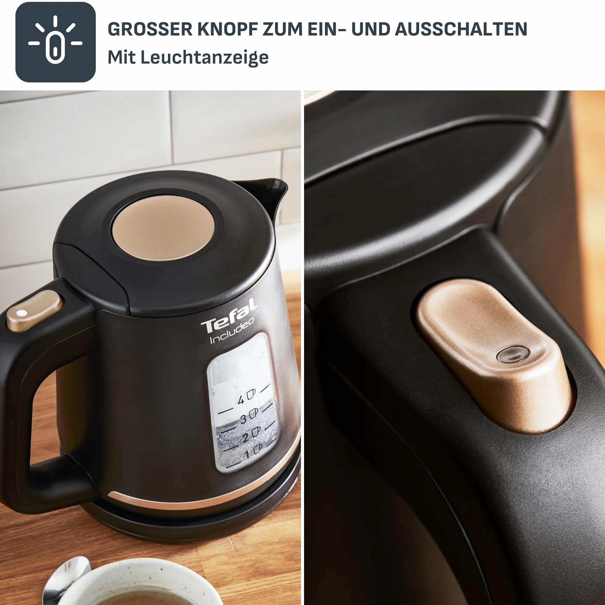 TEFAL KI533811 INCLUDEO czajnik elektryczny, duża moc 2400 W, czujnik niskiego poziomu wody, 1 L, Czarny