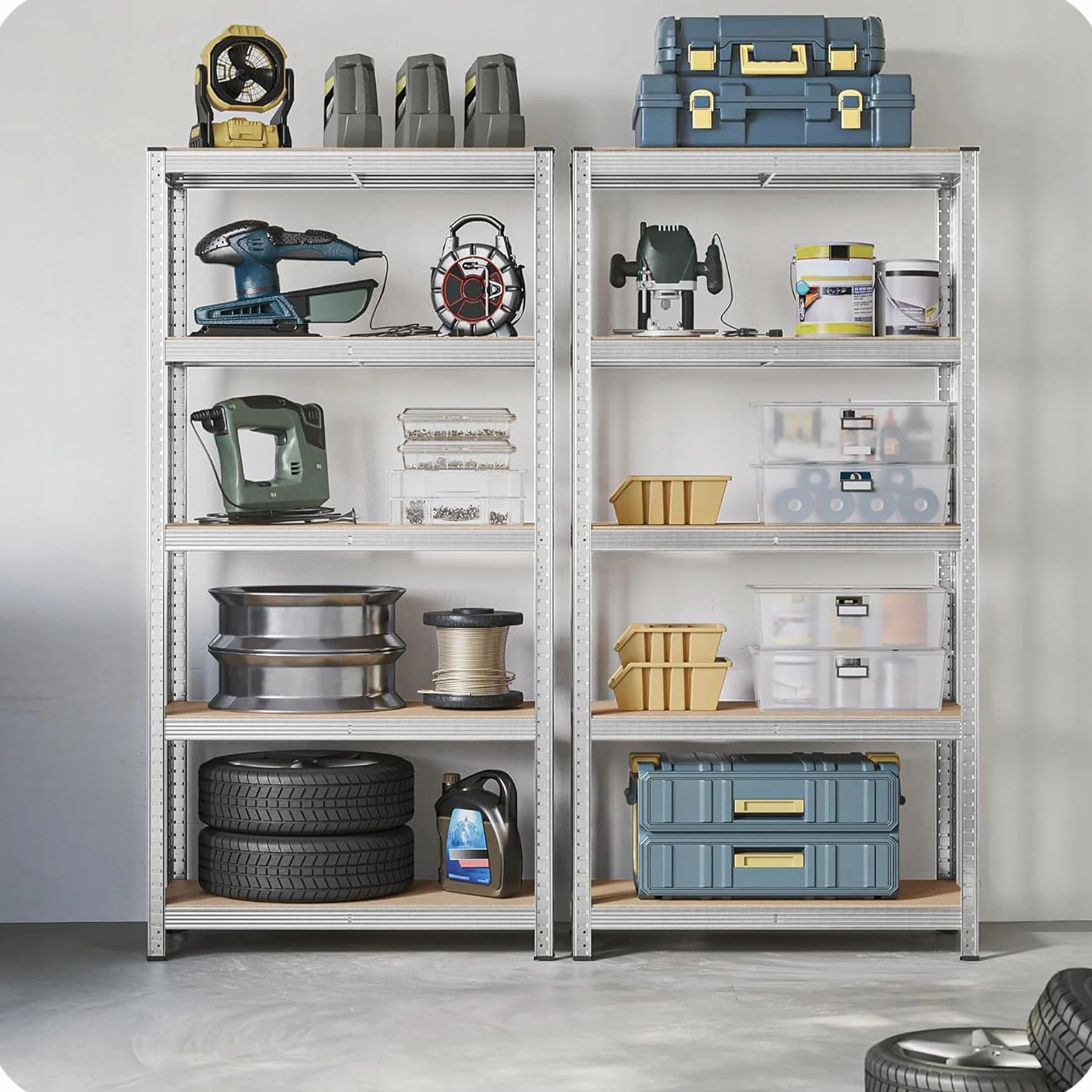 KRUMAD Regał Metalowy Magazynowy 180x90x40 cm, 2 sztuki, 5 Półek, Nośność 875 kg, Regulowane Półki, Stabilna Konstrukcja, Idealny do Garażu, Piwnicy, Warsztatu, Przechowywania Narzędzi i Materiałów