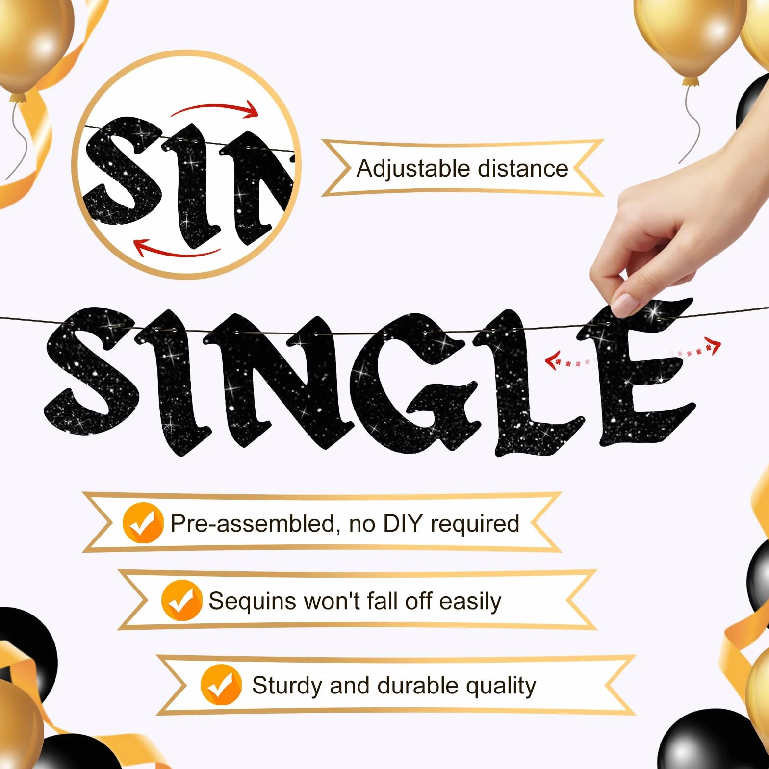 Baner Rip Single Life 2,44 m z Brokatem na Wieczór Panienski Zabawne Tło Ślubne Girlanda