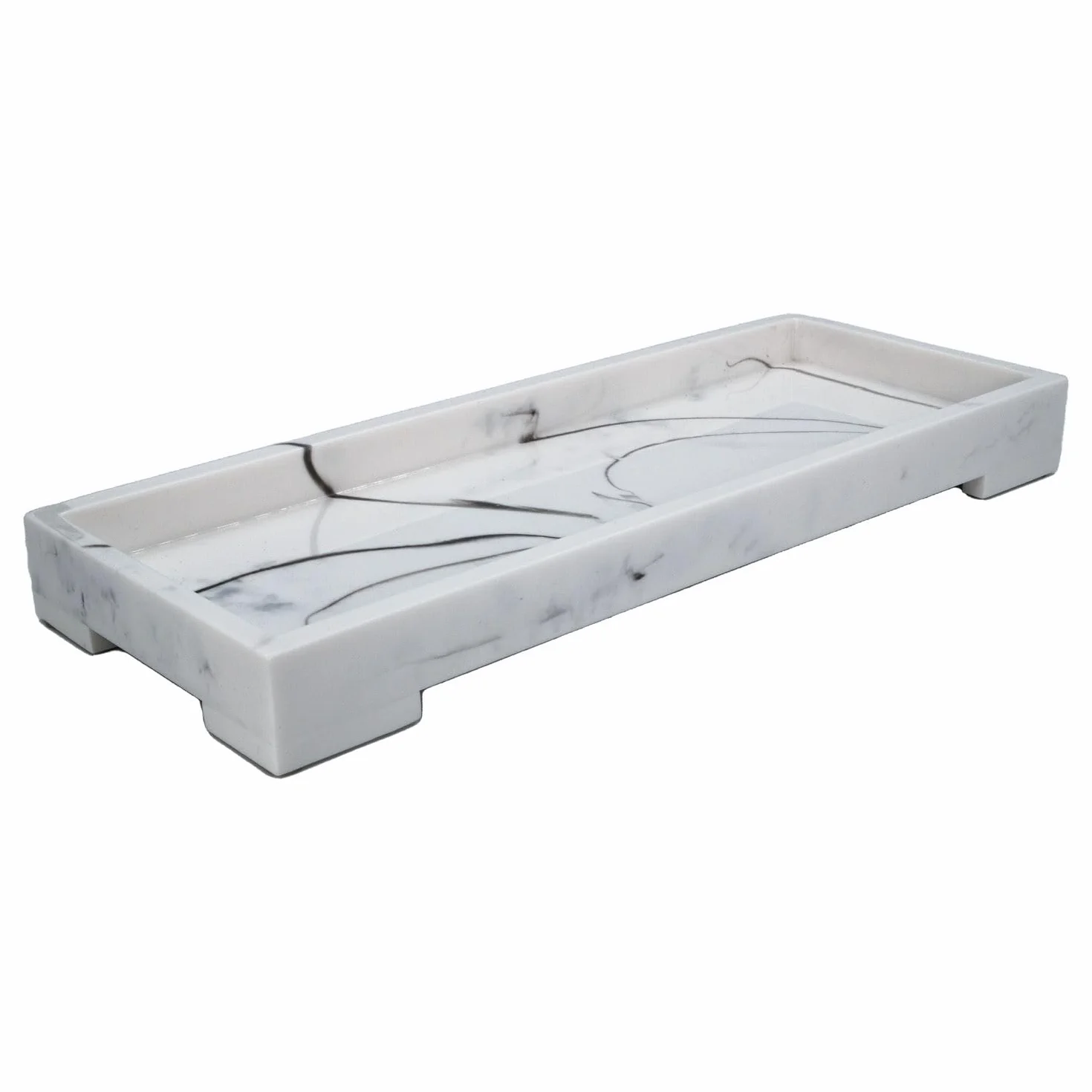 Intirilife Wielofunkcyjna taca do przechowywania Taca toaletowa Taca do serwowania w Marmurowa Biel wykonana z żywicy syntetycznej - 29.5 x 11.2 x 3 cm - Stylowy sposób na ochronę powierzchni i organizerów