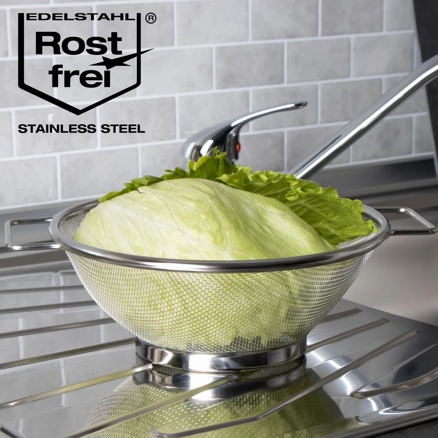 COM-FOUR® 2x durszlak ze stali nierdzewnej - Dwa sitka kuchenne tej samej wielkosci z uchwytami - Drobno perforowane do plukania i odcedzania makaronu, warzyw, owoców i salatki (02 sztuki - Ø20,5cm)