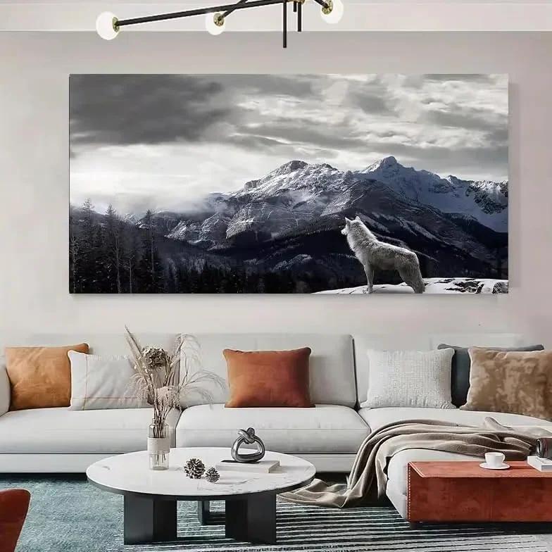 Plakat na płótnie śnieżny górski wilk 30 x 60 cm bez ramki