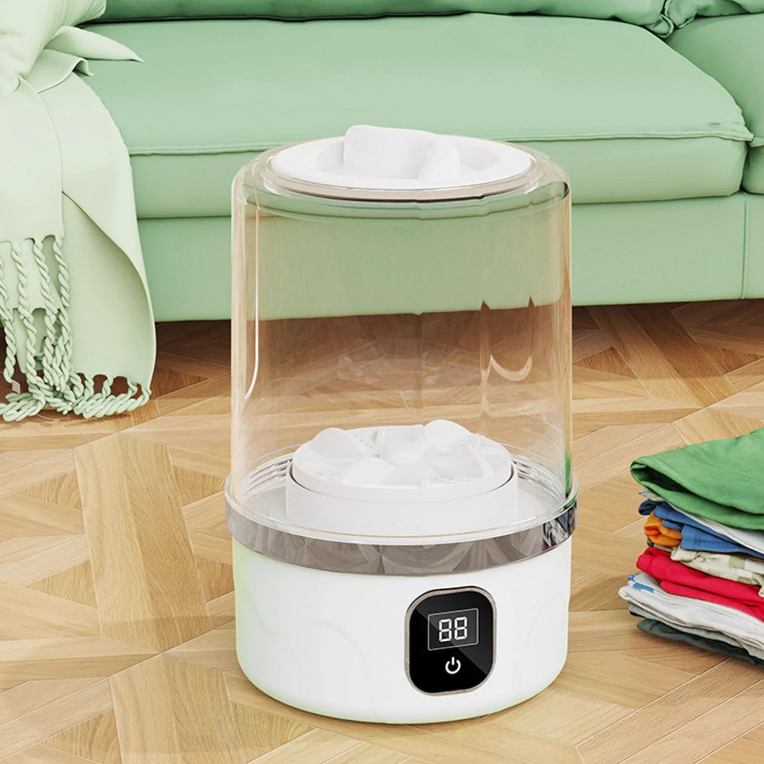Mini pralka kempingowa 1 l 3000 mAh głębokie czyszczenie bielizny biała/zielona