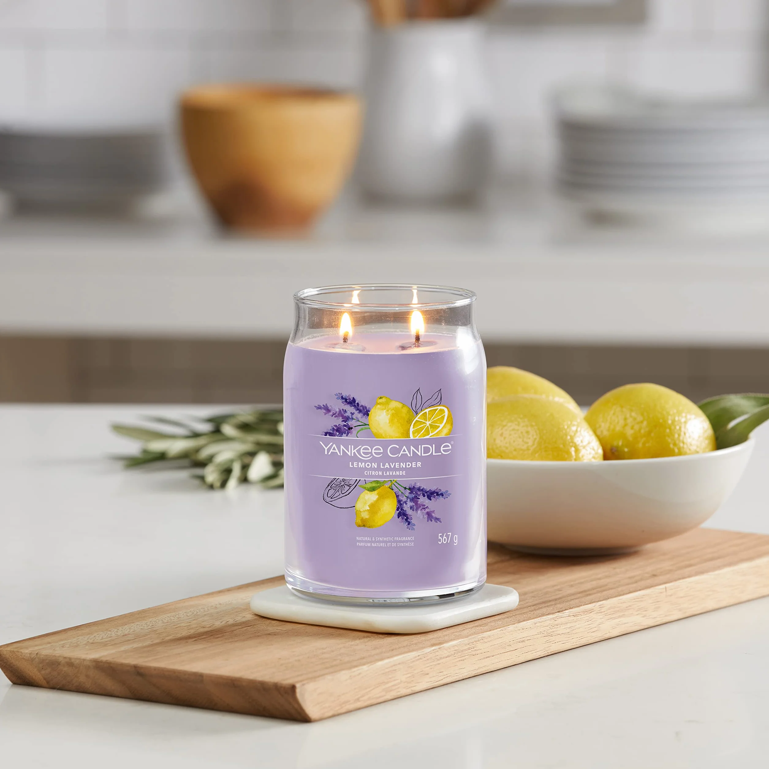 Yankee Candle Podpis świeca zapachowa | Lemon Lavender Large Jar Candle z podwójnymi knotami | mieszanka wosku sojowego długo paląca się świeca