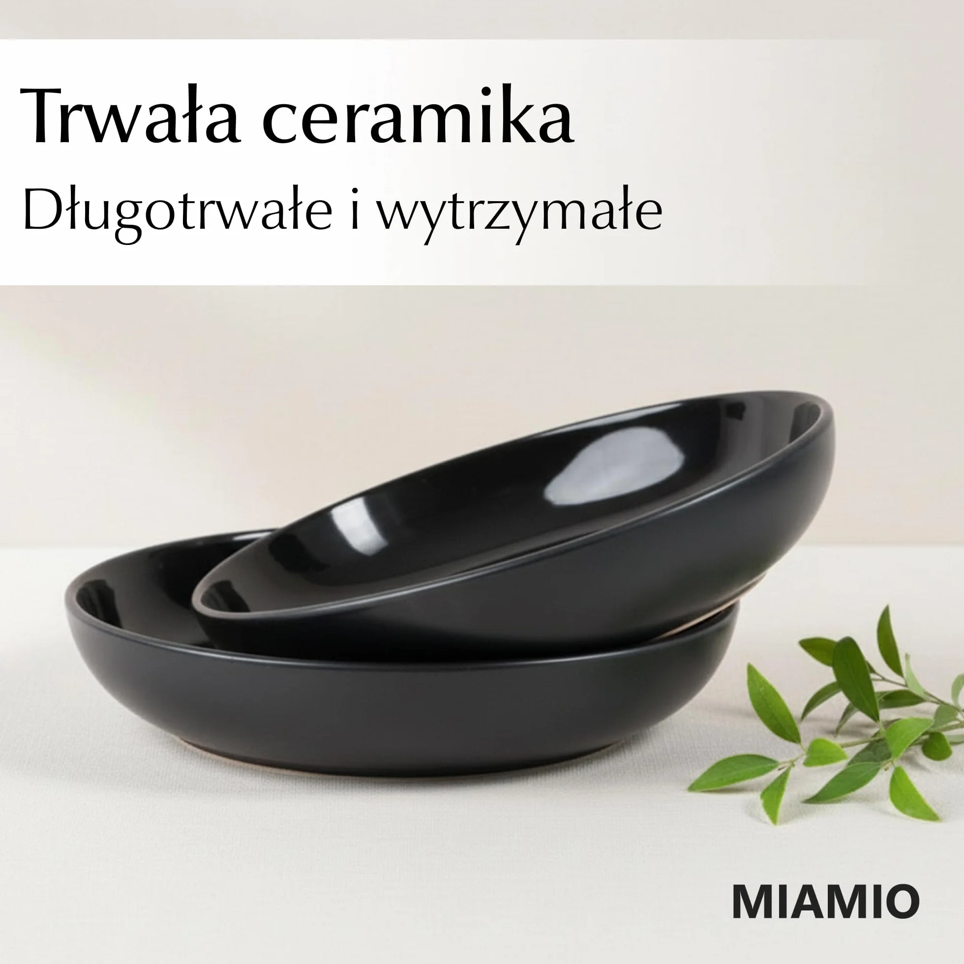 MIAMIO – 900 ml / 22 cm Zestaw 6 misek do makaronu i sałatek, szerokie i płytkie talerze z ceramiki – kolekcja Le Papillon- (Czarny)