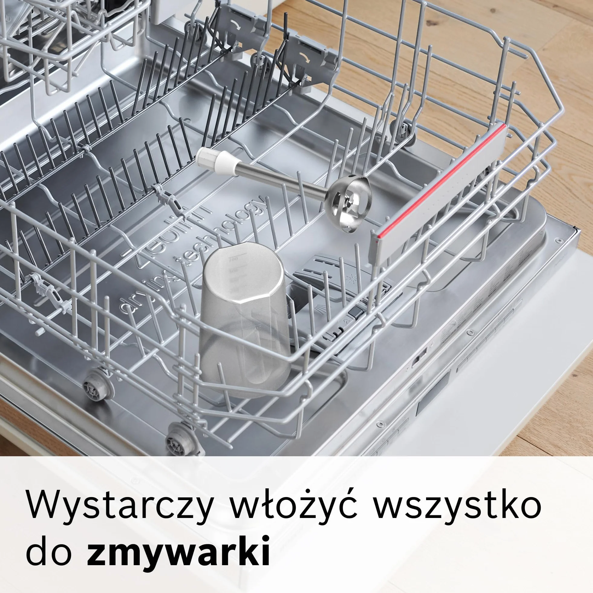 Bosch, blender ręczny, ErgoMixx, silnik 450 W, 2 ustawienia prędkości, rozdrabniacz, trzepaczka i pojemnik, biało-czerwony, MSM64110