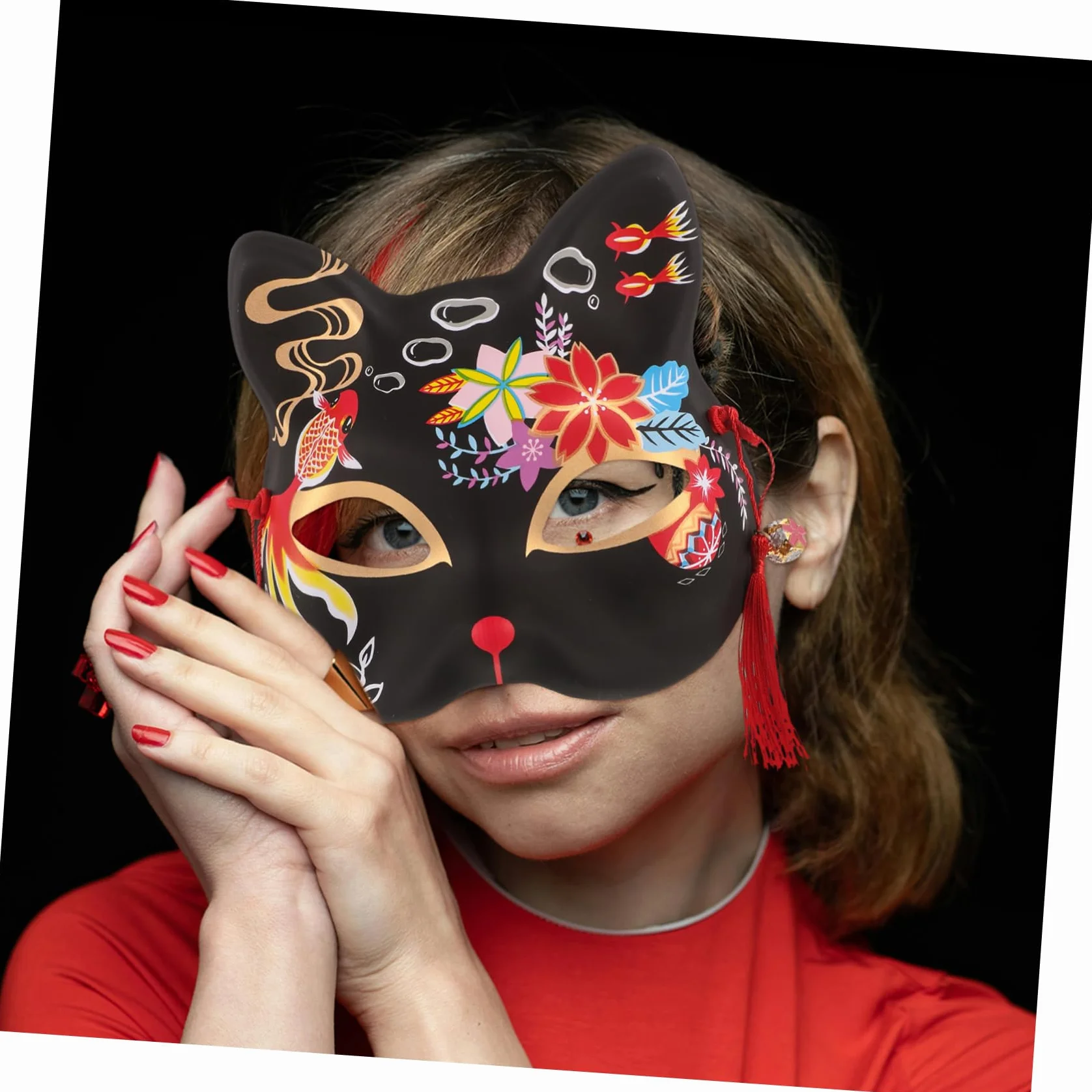 Holibanna Półmaska Kota Halloween i Cosplay Urocza Maska z Japońskim Motywem Wygodna i Oddychająca Idealna Przyjęcia Tematyczne Reusable i Stylowa