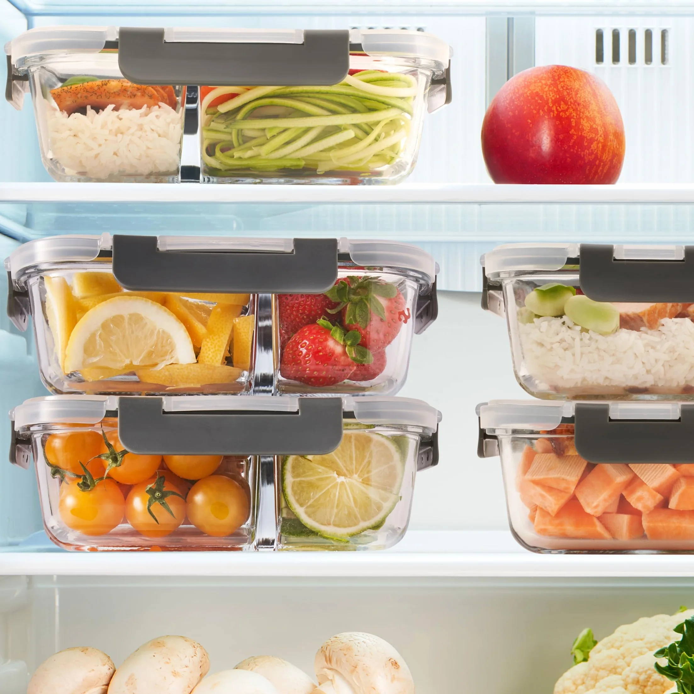 Igluu Meal Prep – Szklane pojemniki na żywność z pokrywkami (3 szt.) – 2 komory – Hermetyczne, Bez BPA – Do piekarnika, mikrofalówki, zamrażarki i zmywarki – 980 ml – Szkło borokrzemowe