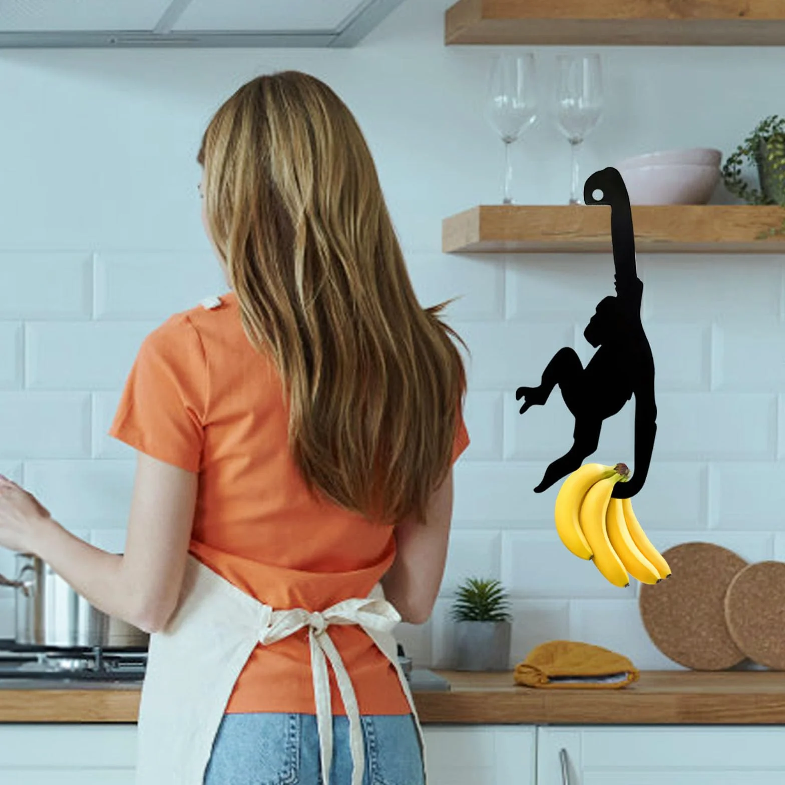 DAWRIS Uchwyt na banany w kształcie małpy, Wieszak bananowy, Stojak na owoce
