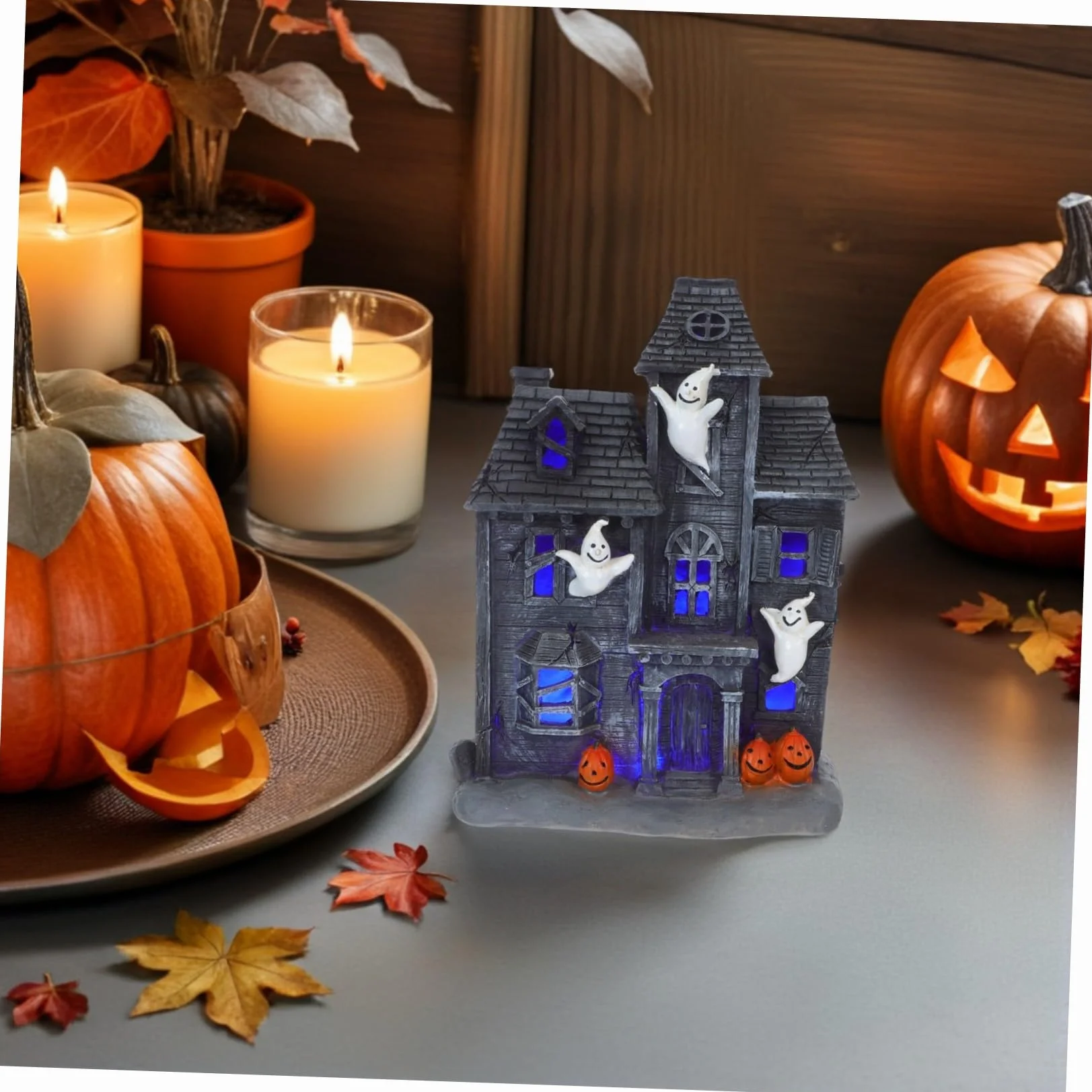 iplusmile LED Świecąca Figurka Strasznego Domu Strachów Dekoracja Stołowa z Żywicy Halloween Świetlna Ozdoba Przyjęcie i Dekorację Wioski Duchów