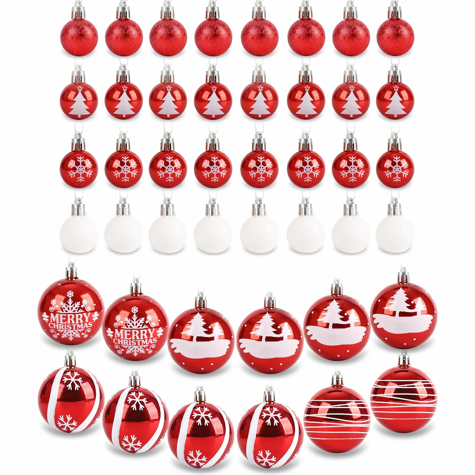 Bombki bożonarodzeniowe 44 szt. plastikowe czerwono-białe 3 i 6 cm ozdoby choinkowe