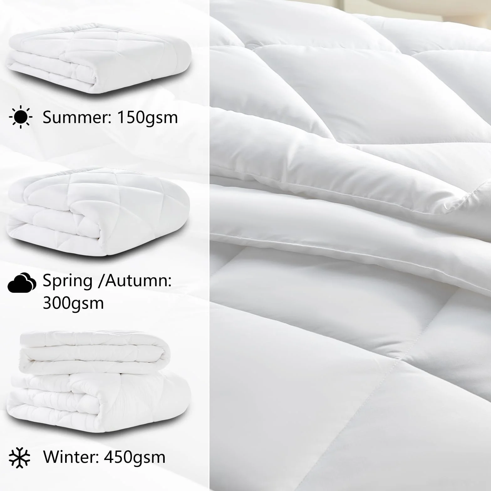 CozyLux Kołdra 260 x 240 4 pory roku 3 w 1 150 g/m² + 300 g/m² biały