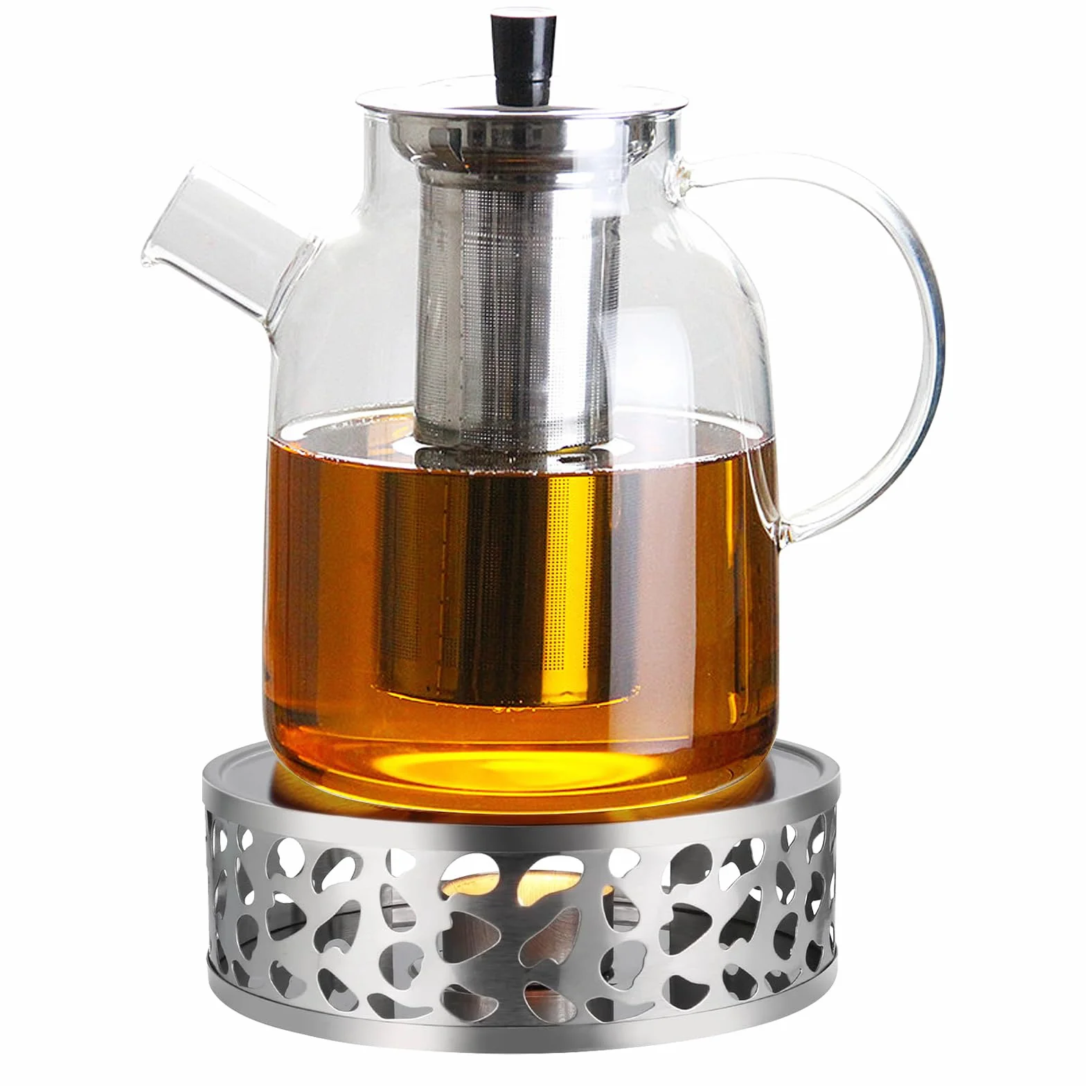 PORFOYO 1800 ml Szklany czajniczek z podgrzewaczem, zaparzaczem, podgrzewaczem do herbaty luzem i torebek na herbatę