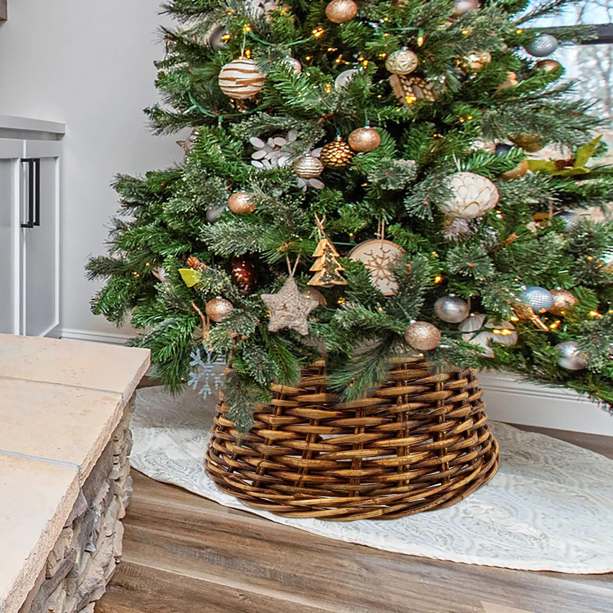 Spetebo Weihnachtsbaum Rock aus Weide - 60 cm - Christbaum Weihnachtsbaum Ständer Weihnachts Deko