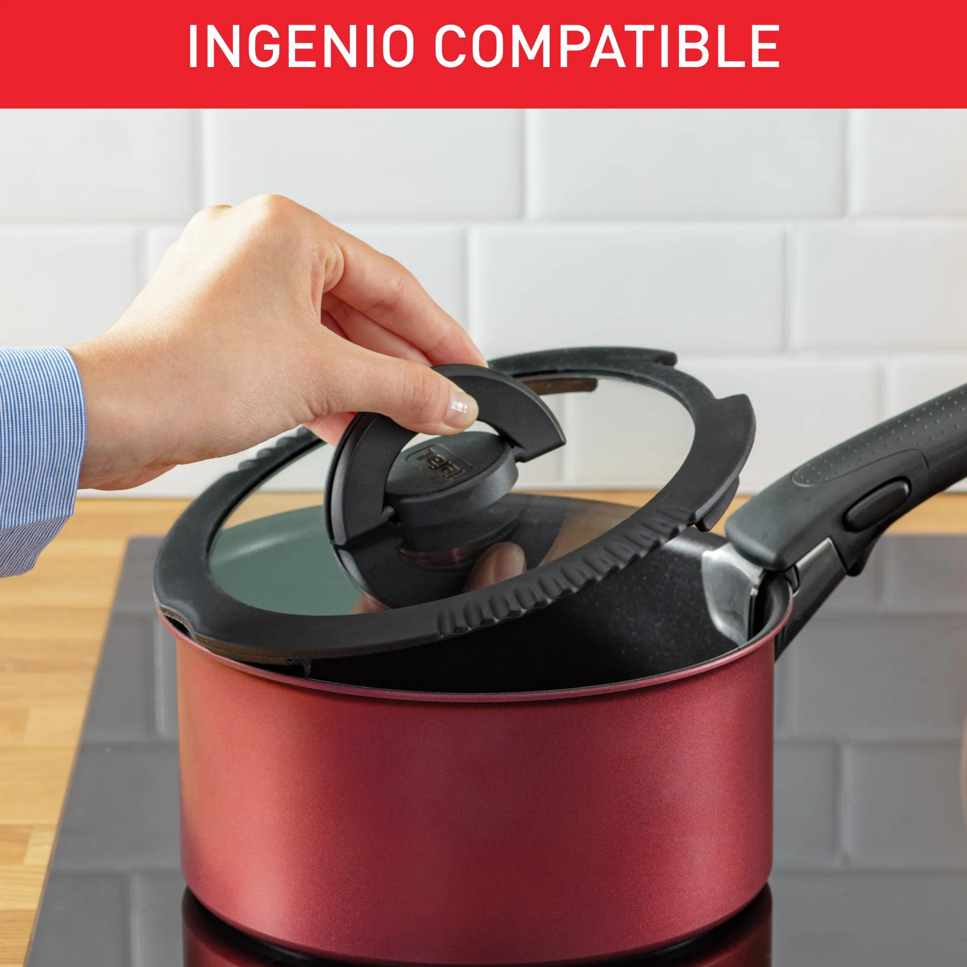 TEFAL Ingenio Zestaw 3 szklanych pokrywek 16 cm 18 cm 20 cm składany uchwyt