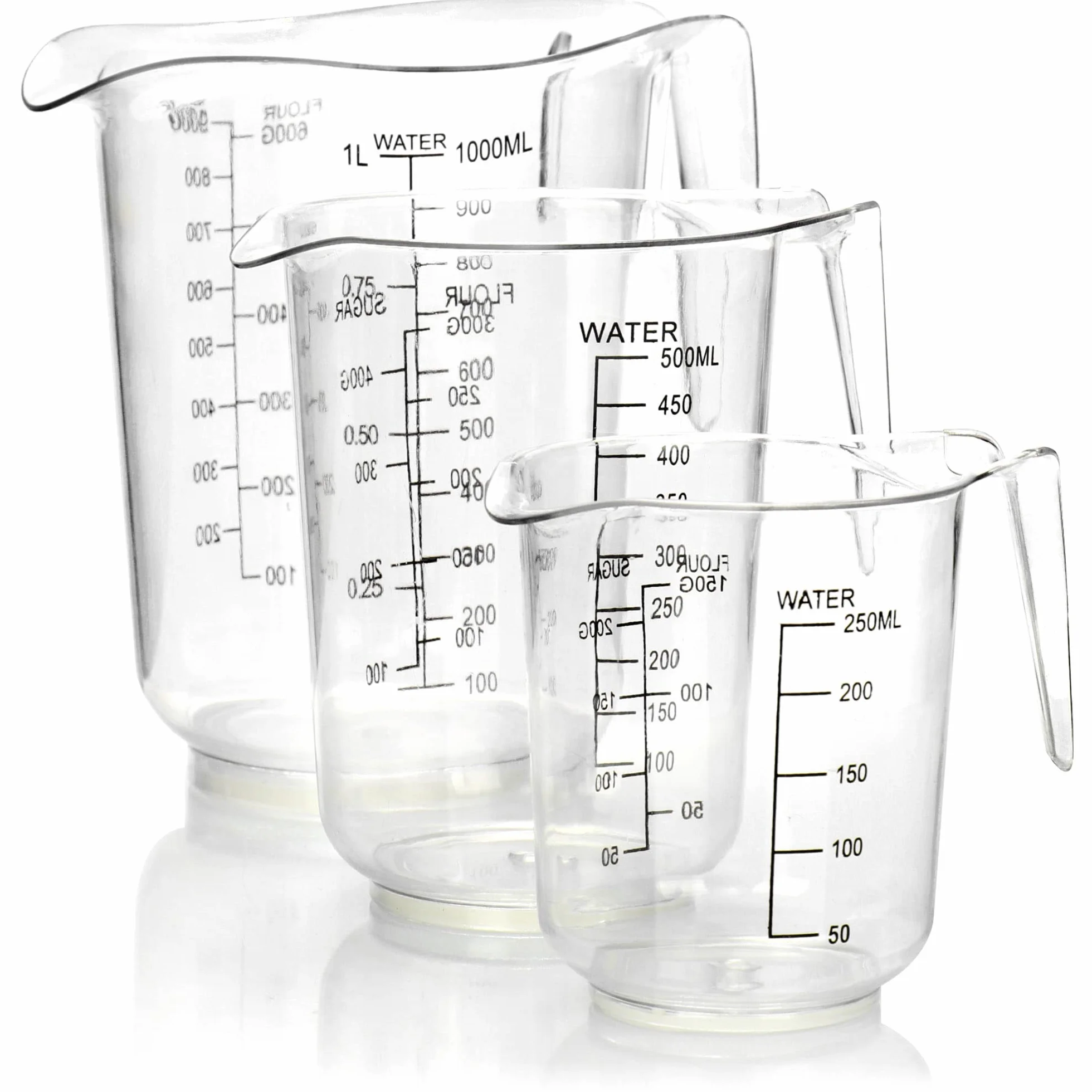 COM-FOUR® 3-czesciowy zestaw dzbanków z miarka w róznych rozmiarach - dzbanki z podzialka w mililitrach i gramach - 1000 ml, 500 ml, 250 ml
