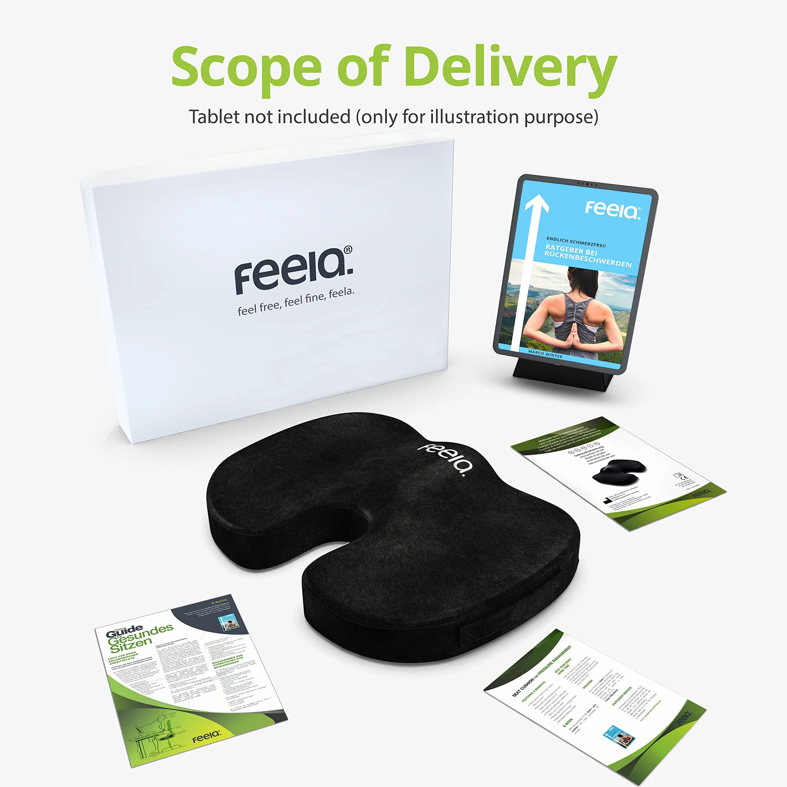 feela.® ortopedyczna poduszka do siedzenia premium (3 stopnie twardości) – ergonomiczna poduszka na krzesło biurowe i inne, zmniejsza ból, poprawia komfort siedzenia, wspomaga ukrwienie oraz odciąża kość ogonową (twardość: medium)
