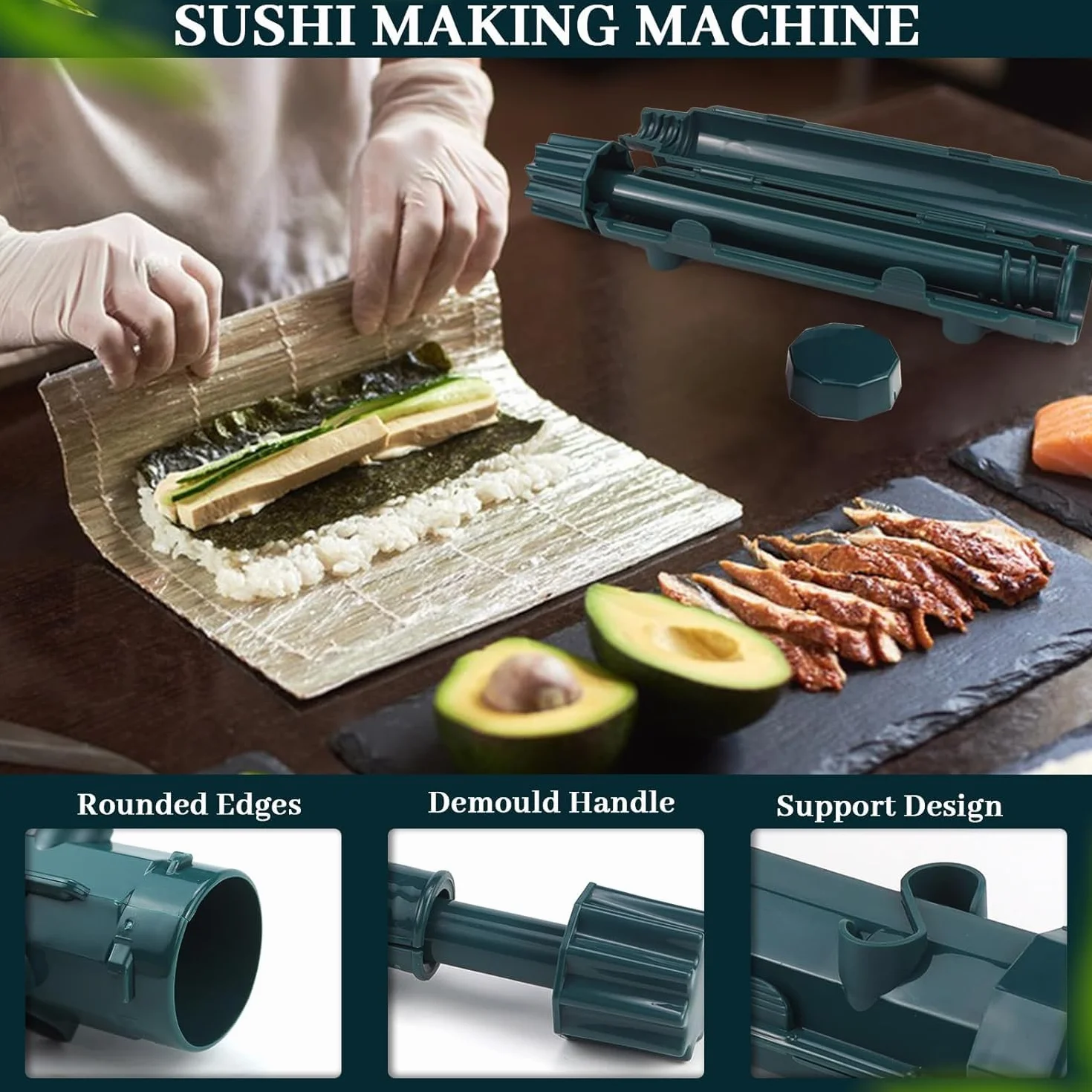 CHRI Bazooka zestaw do sushi, zestaw do sushi do samodzielnego wykonania, wałek do sushi, bazooka i mata bambusowa dla początkujących (pomarańczowa)