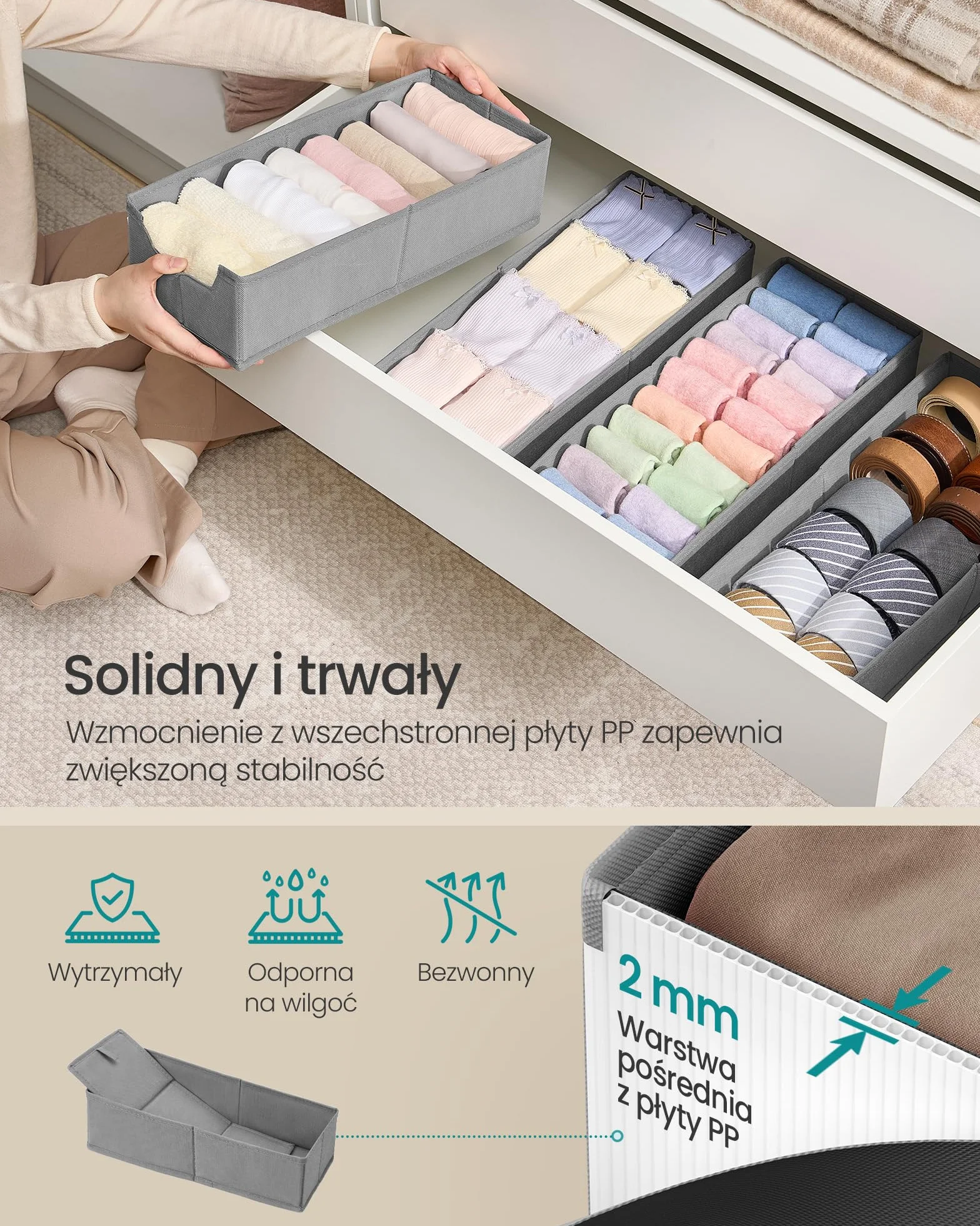 SONGMICS Organizer na bieliznę składany 40x16x10 cm gołębi szary