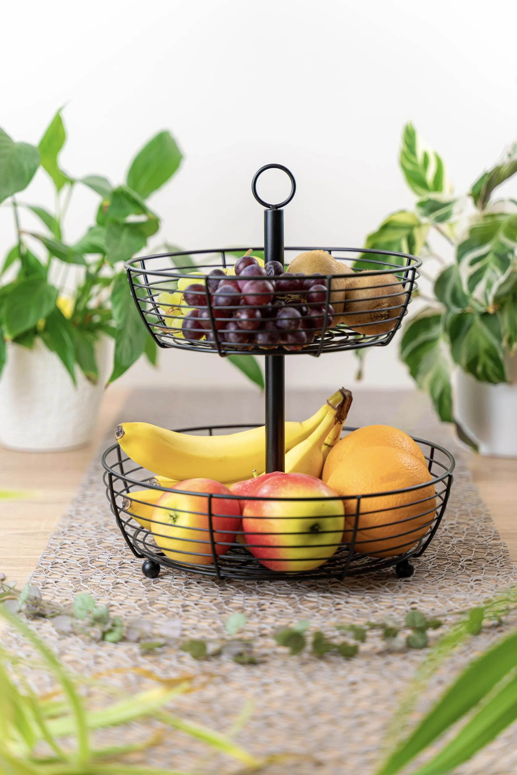Etażerka – 2-poziomowa – duże talerze na owoce – prezentacja owoców – stylowy kosz na owoce – miska na owoce – wys. = 33 cm – śr. = 29 cm