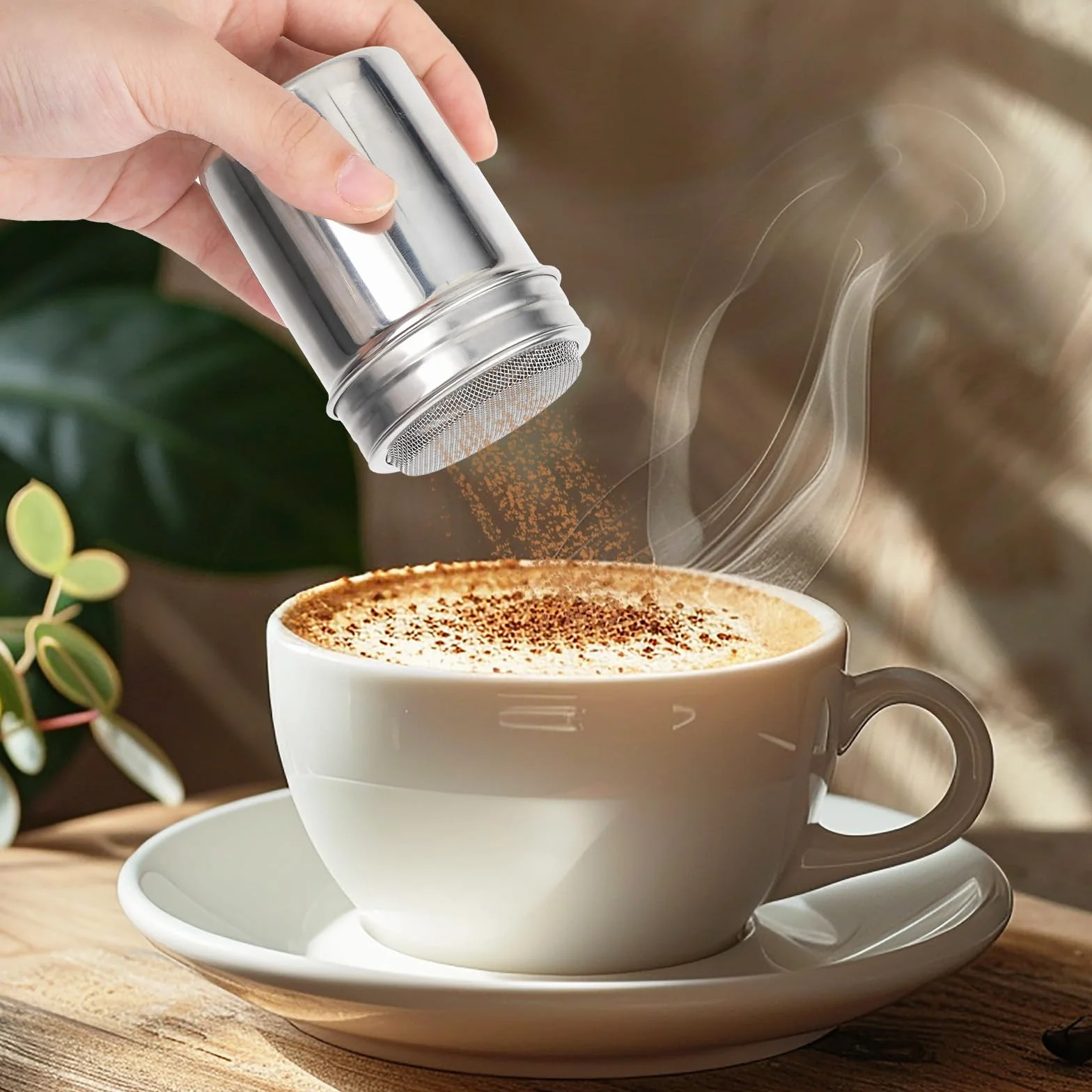 Styquenzer Rozpylacz do cukru pudru ze świeżą solniczką do cappuccino, ze stali nierdzewnej, shakera, solniczka, kawa, cukier, sól, kakao, mąka, czekolada