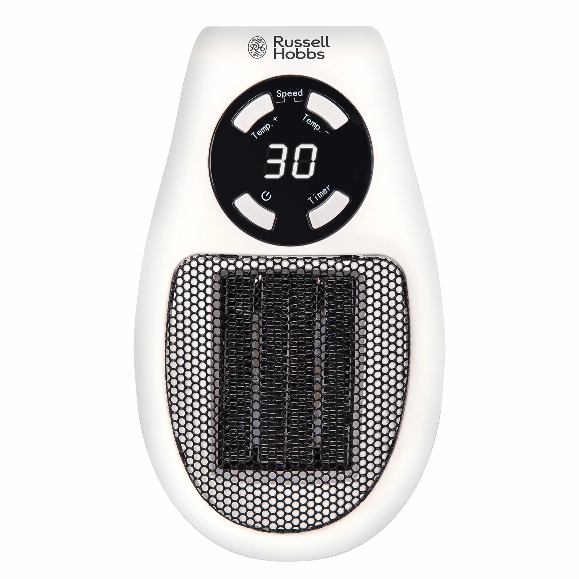Russell Hobbs RHPH2001 ceramiczny podgrzewacz do gniazdek 500 W, regulowany termostat, 12-godzinny timer, LED, 2 prędkości wentylatora, biały