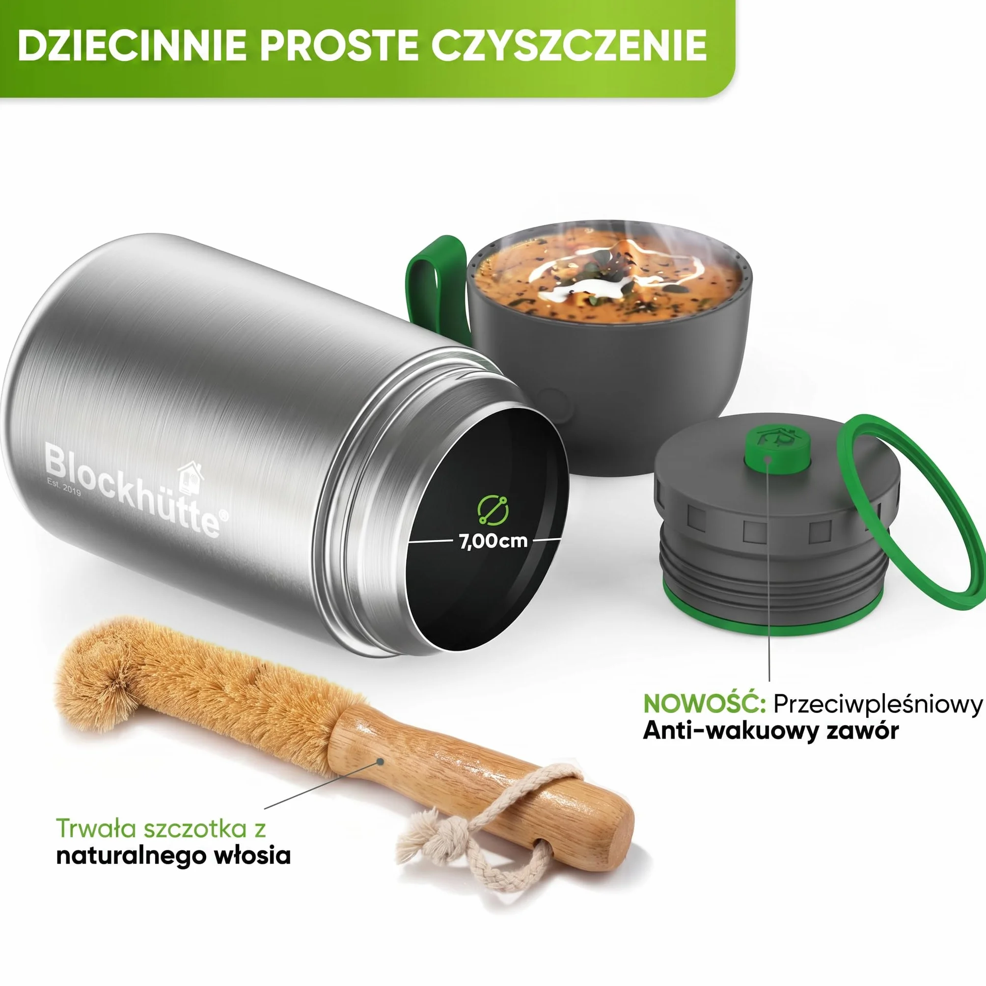 Blockhütte Kubek termiczny na żywność, 530 ml, ze stali nierdzewnej, dla dzieci, bez BPA, szczelny, z zaworem antypróżniowym, nadaje się do mycia w zmywarce