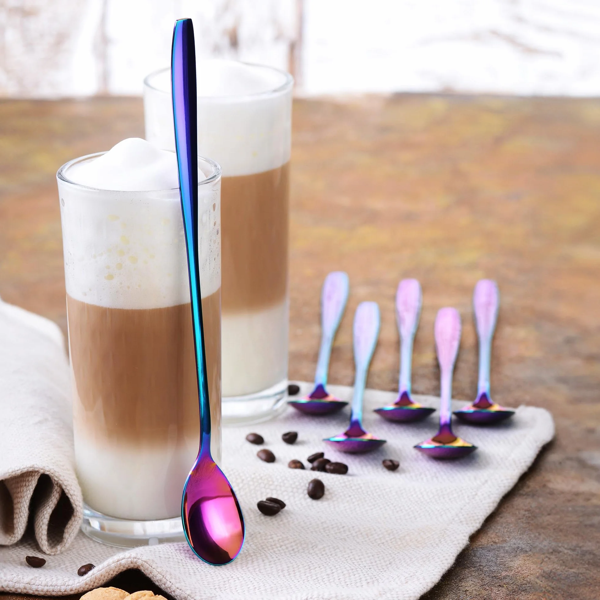 GRÄWE Łyżka do lodów i Latte Macchiato ze stali nierdzewnej, idealna długa łyżka do kawy, deserów i mrożonej herbaty, nadaje się do zmywarki, wielokolorowa