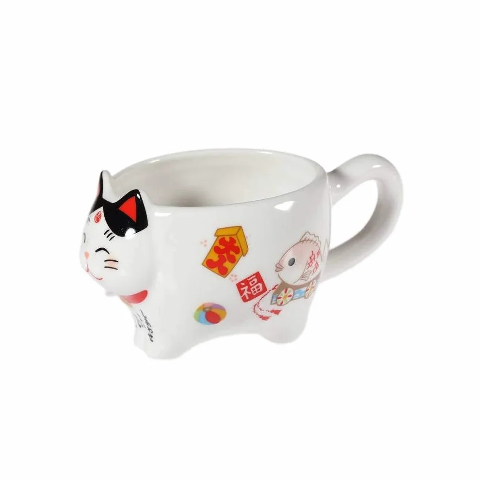 Japoński serwis do herbaty Maneki Neko – dzbanek z sitkiem i filiżanka z porcelany – prezent na urodziny