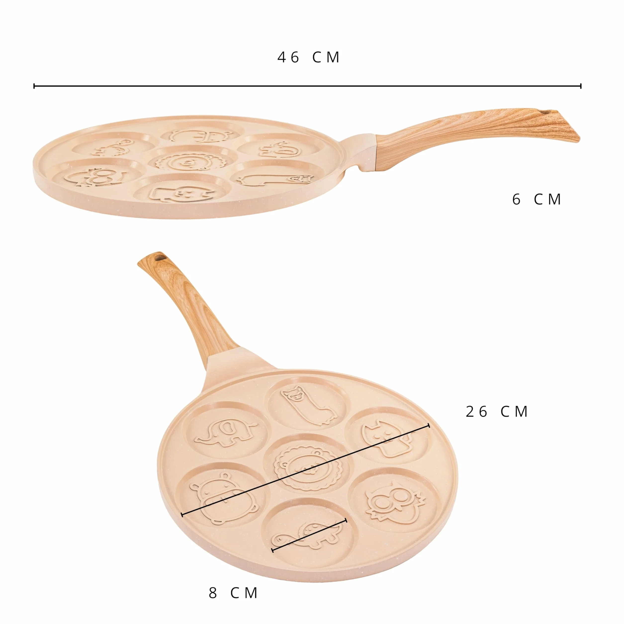 Erreke Patelnia do Naleśników, Patelnia do Crepes, 7 Mini Naleśników Jednocześnie, Podwójna Nieprzywierająca Powłoka, Do Wszystkich Typów Kuchni i Płyt Indukcyjnych, Uchwyt Soft Touch, 26 cm Beżowa