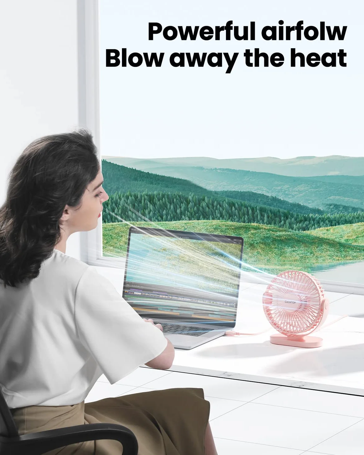 Gaiatop Wentylator biurkowy USB 14 cm 3 prędkości obracany 90° mini przenośny