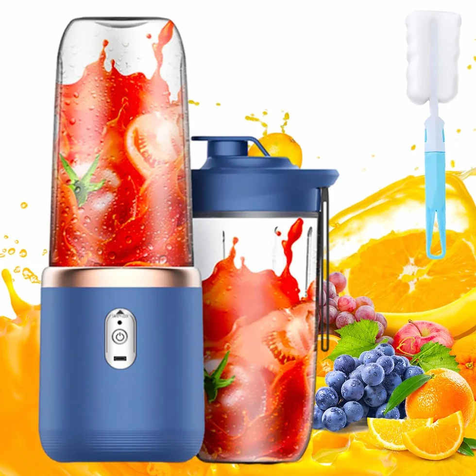 Przenośny blender 400 ml, przenośny mikser do smoothie Maker z 6 ostrzami, przenośny blender do smoothie Maker z kubkami, szczotką, mini mikserem na wynos do przygotowywania koktajli mlecznych