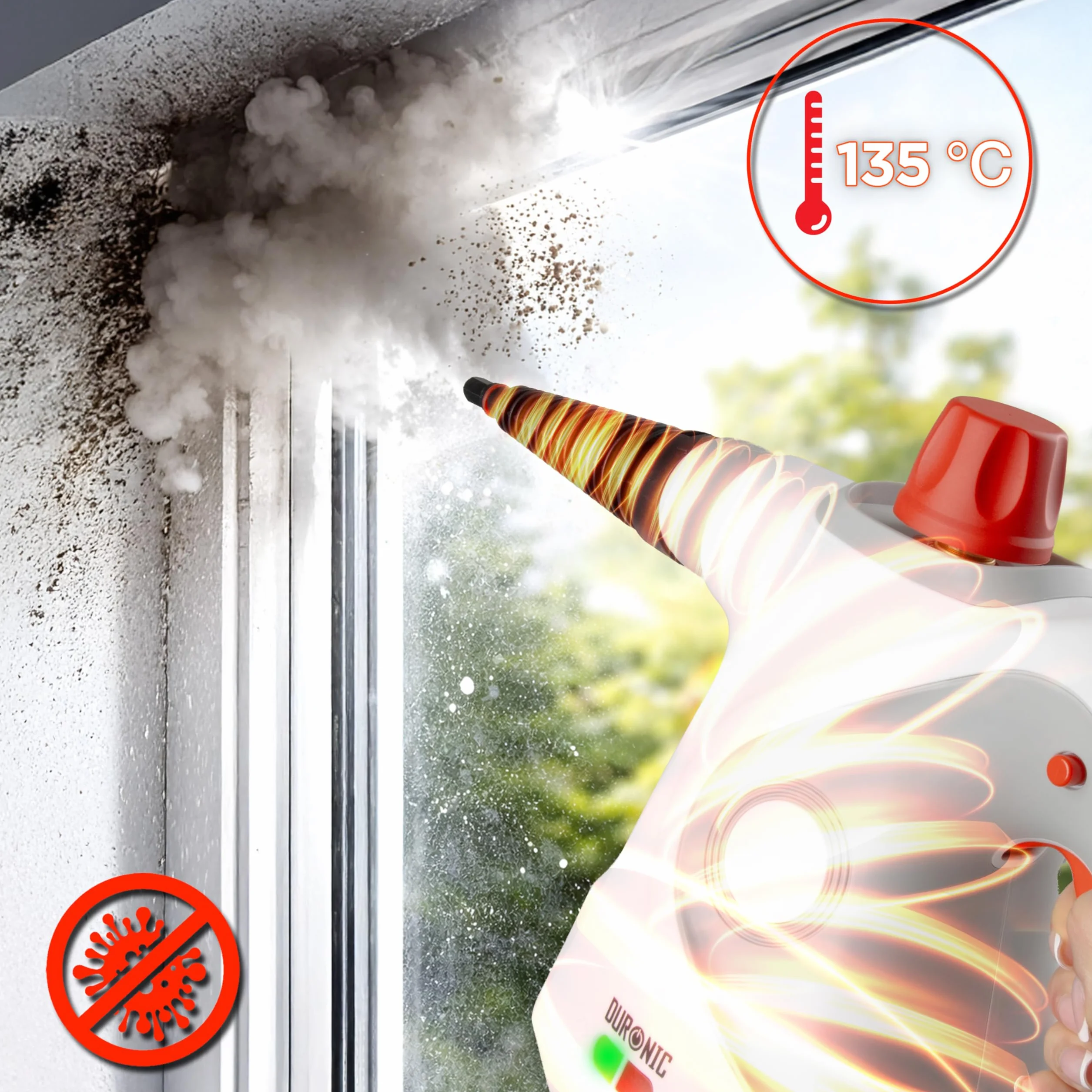 Duronic SC32 WE Myjka parowa ciśnieniowa do sprzątania do 350 ml ręczna wielofunkcyjna parownica do domu, okien, tapicerki, biała, czyścik parowy