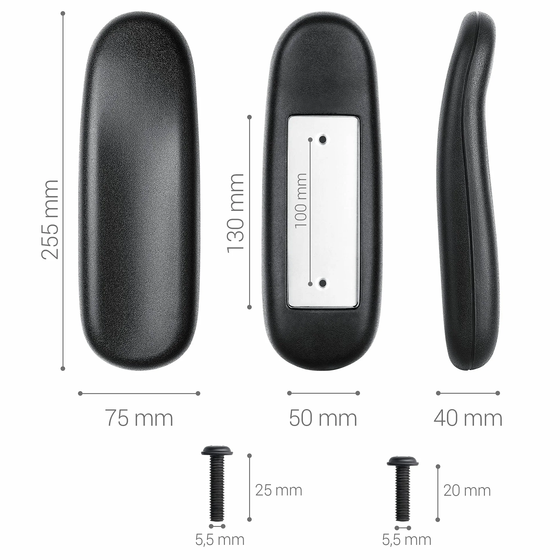 kwmobile 2 x podłokietnik na krzesło uniwersalne podkładki wymienne 255 x 75 x 40 mm czarny