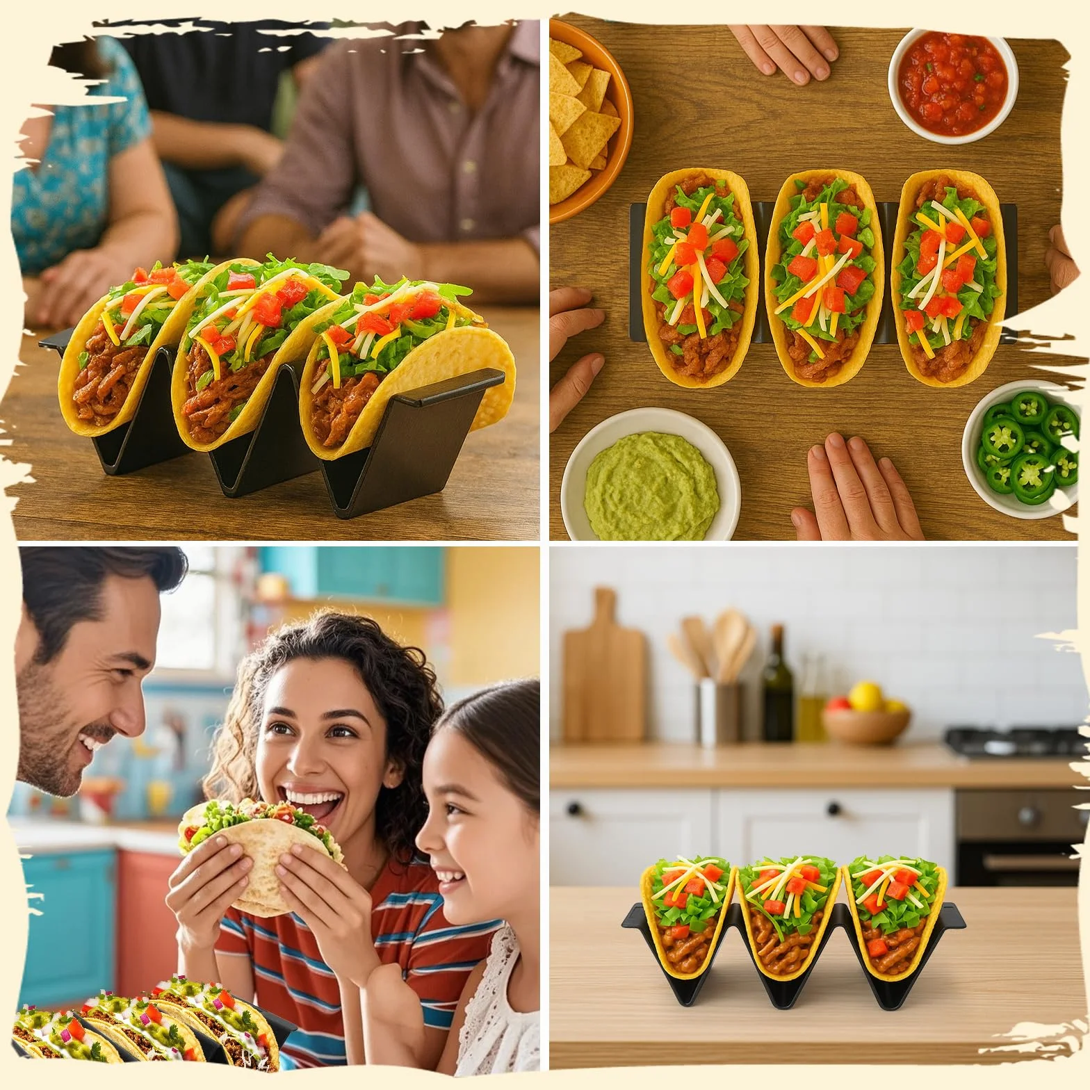 Plastikowe Tacki Taco Wielokrotnego Użytku 7szt Czarne Duże Naczynia do Serwowania