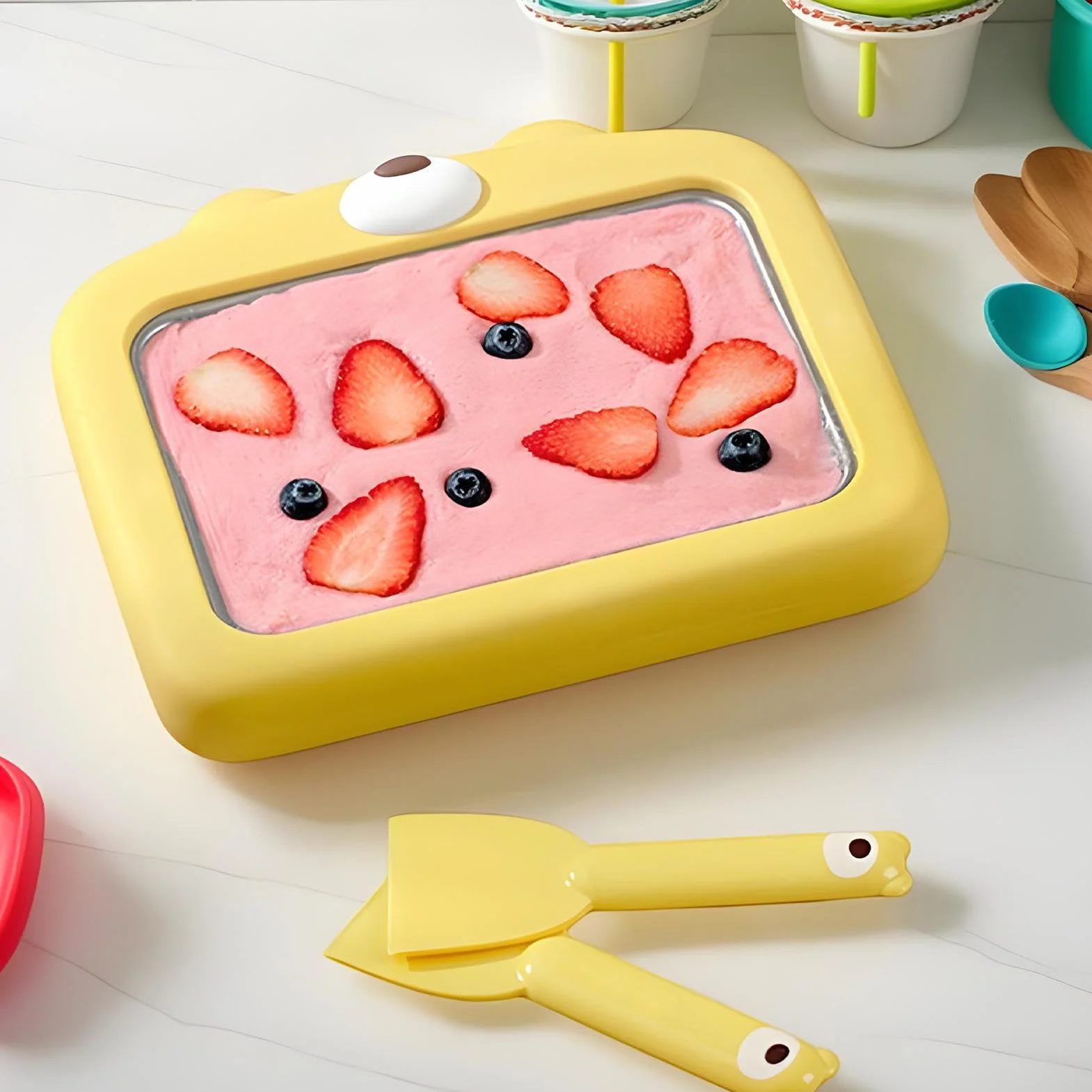Ice Cream Roll Maker, Roller Yoghurt Maker Cold Plate with Spatulas, Non-Electric Household Cream Pan, Perfect for Child & Family Activities, Kids, Teens & Friends