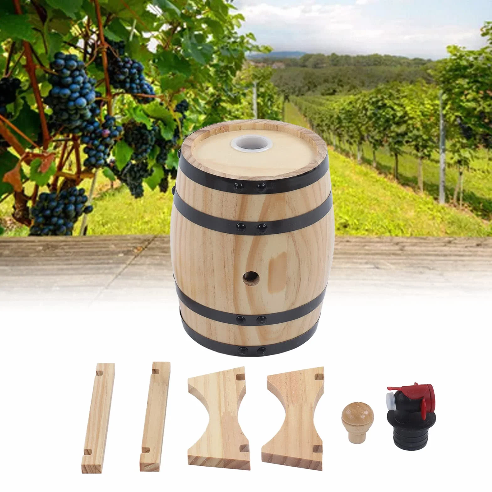 Beczka dębowa, drewno sosnowe, beczka na wino z kozłem i kranem, beczki na wino, do domu, warzonej sosny, beczki na wino, drewniane beczki na piwo do baru, cateringu, grilla (1 l)