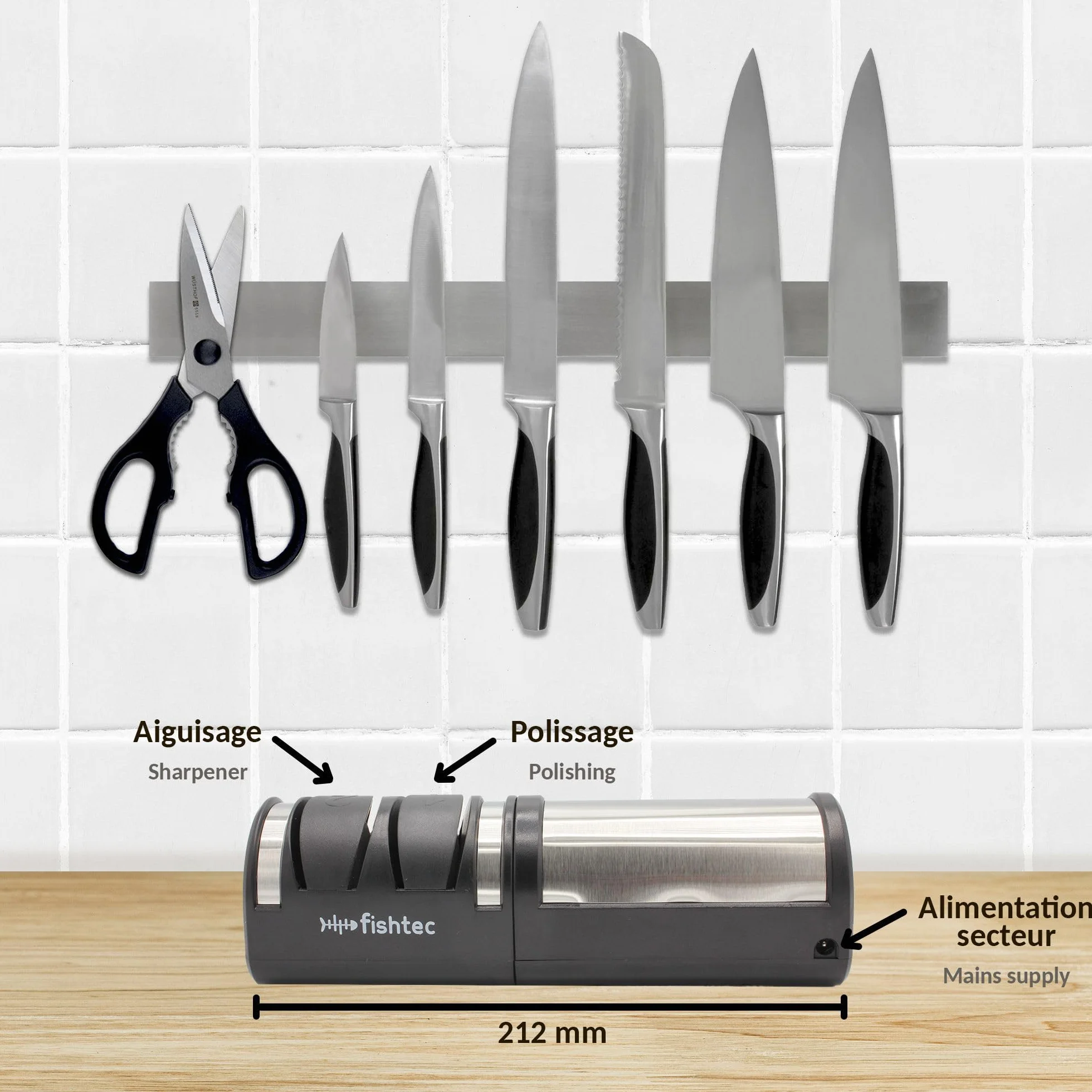 FISHTEC Elektryczna ostrzałka do noży kuchennych 2-poziomowa diamentowa 21 cm