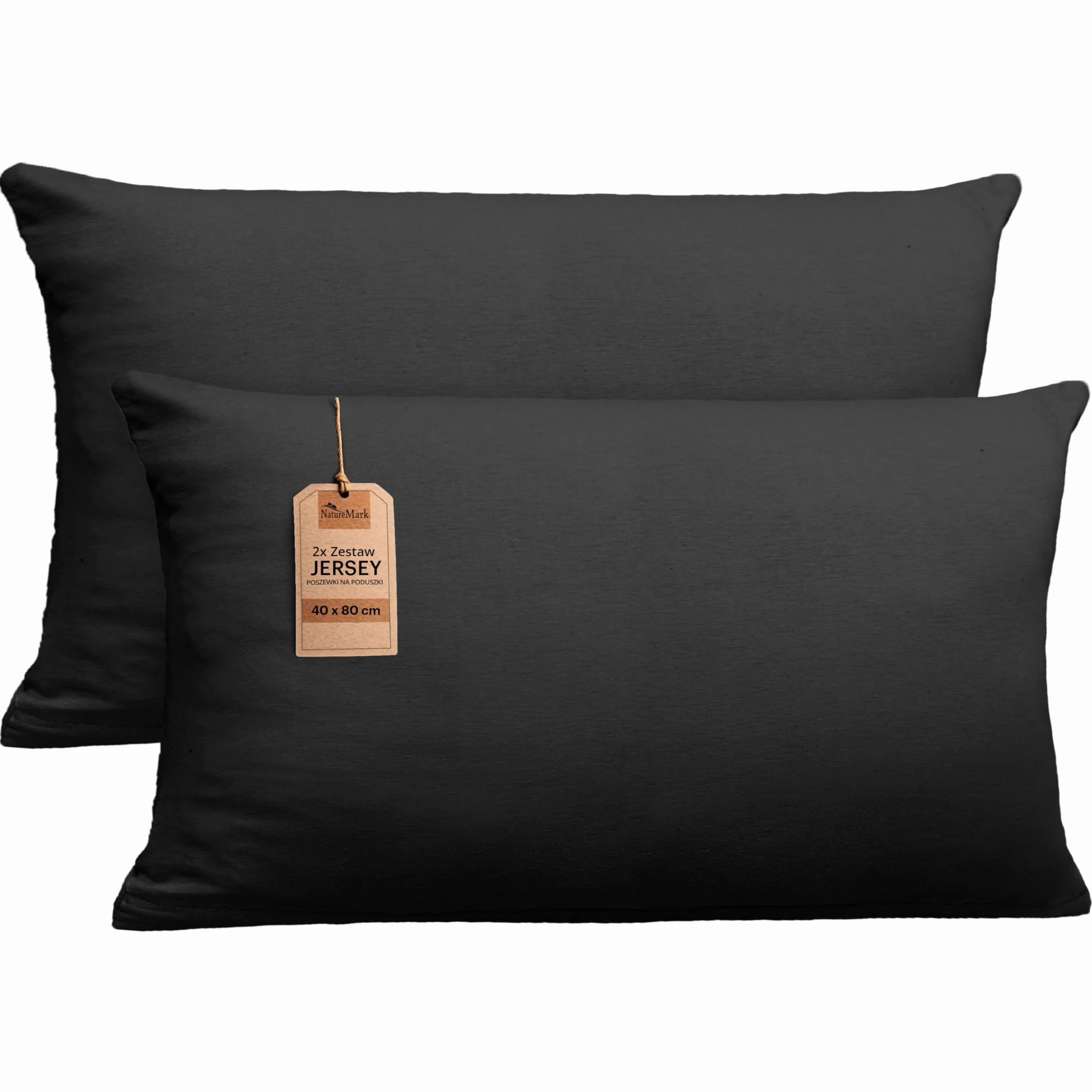 NatureMark Zestaw 2 poszewek na poduszkę z dżerseju, poszewka na poduszkę, poduszka do spania na boku, wiele rozmiarów i kolorów, Öko-Tex (40 x 80 cm, czarna)