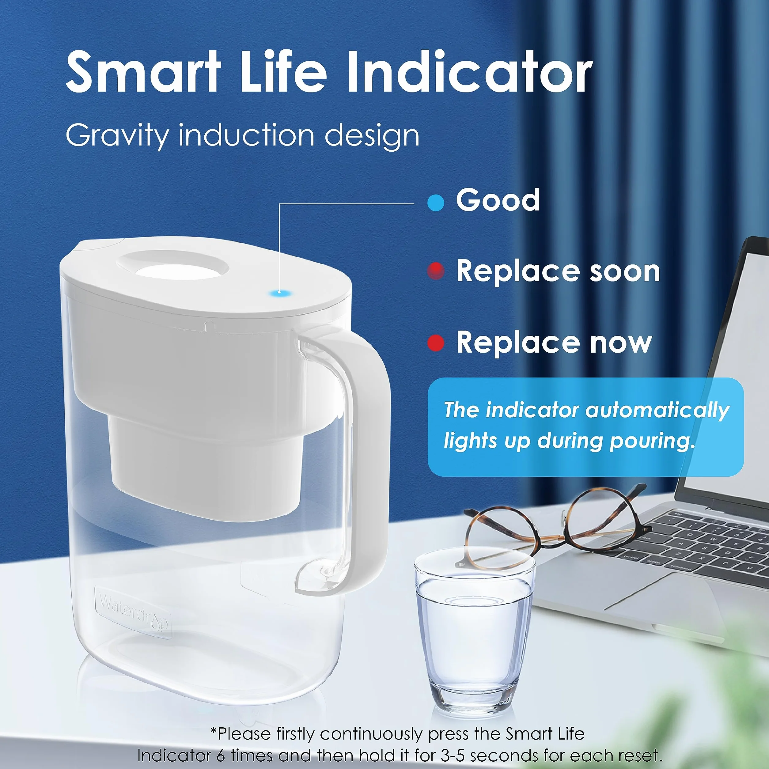 Waterdrop Dzbanek filtrujący wodę 3,5 l redukuje fluor chlor NSF bez BPA biały