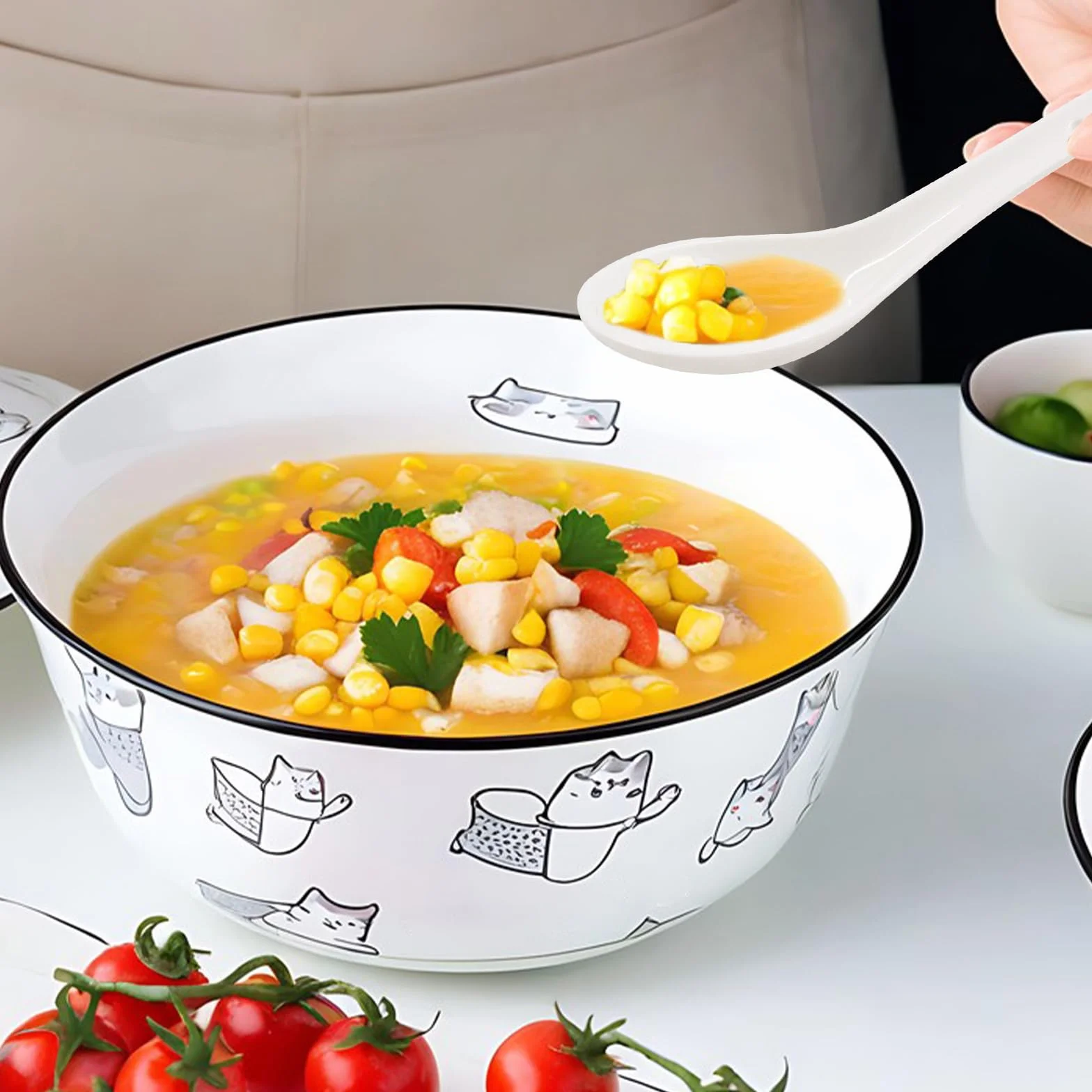 Biała porcelanowa łyżka do zupy 12,8 cm azjatycka ceramiczna